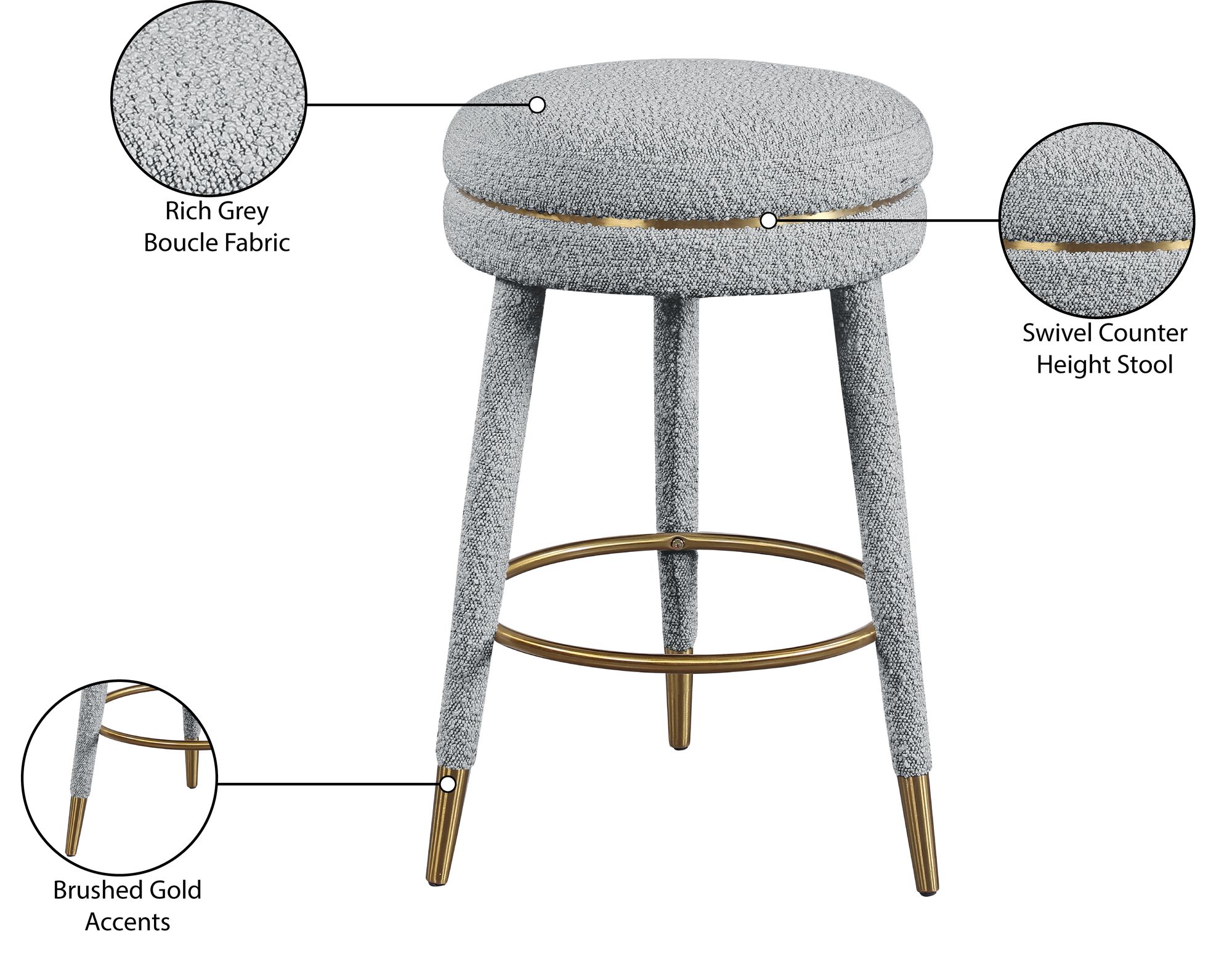 Coral Boucle Fabric Swivel Counter Stool