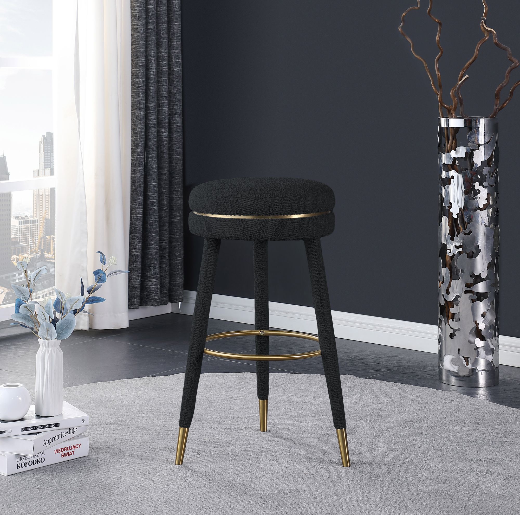 Coral Boucle Fabric Swivel Bar Stool