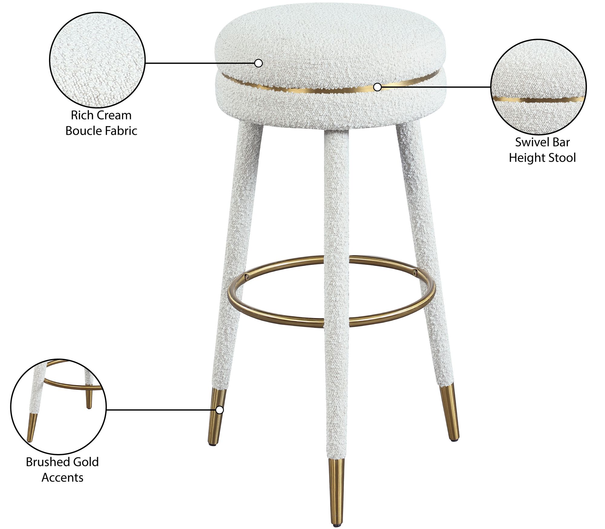 Coral Boucle Fabric Swivel Bar Stool