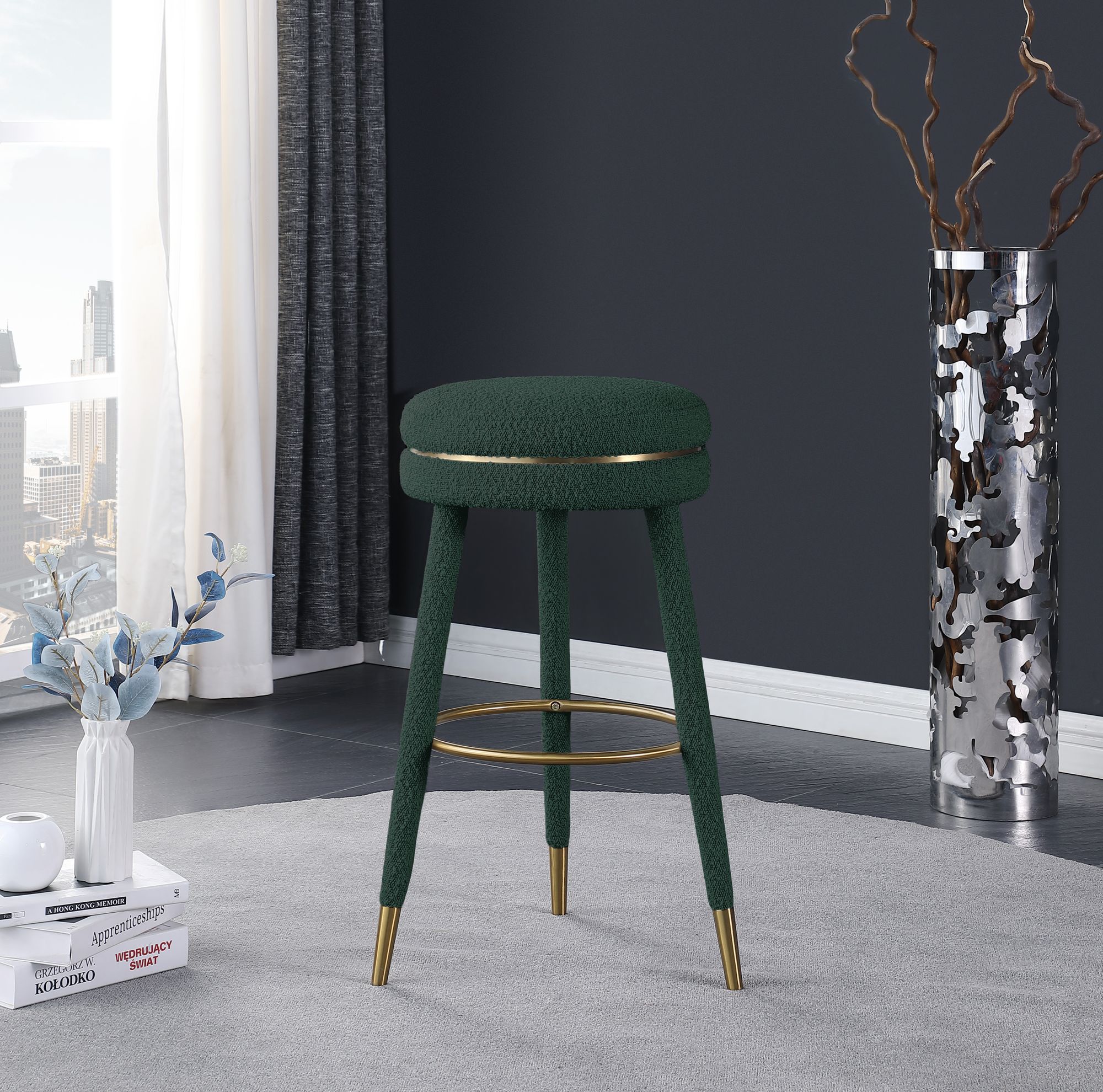 Coral Boucle Fabric Swivel Bar Stool