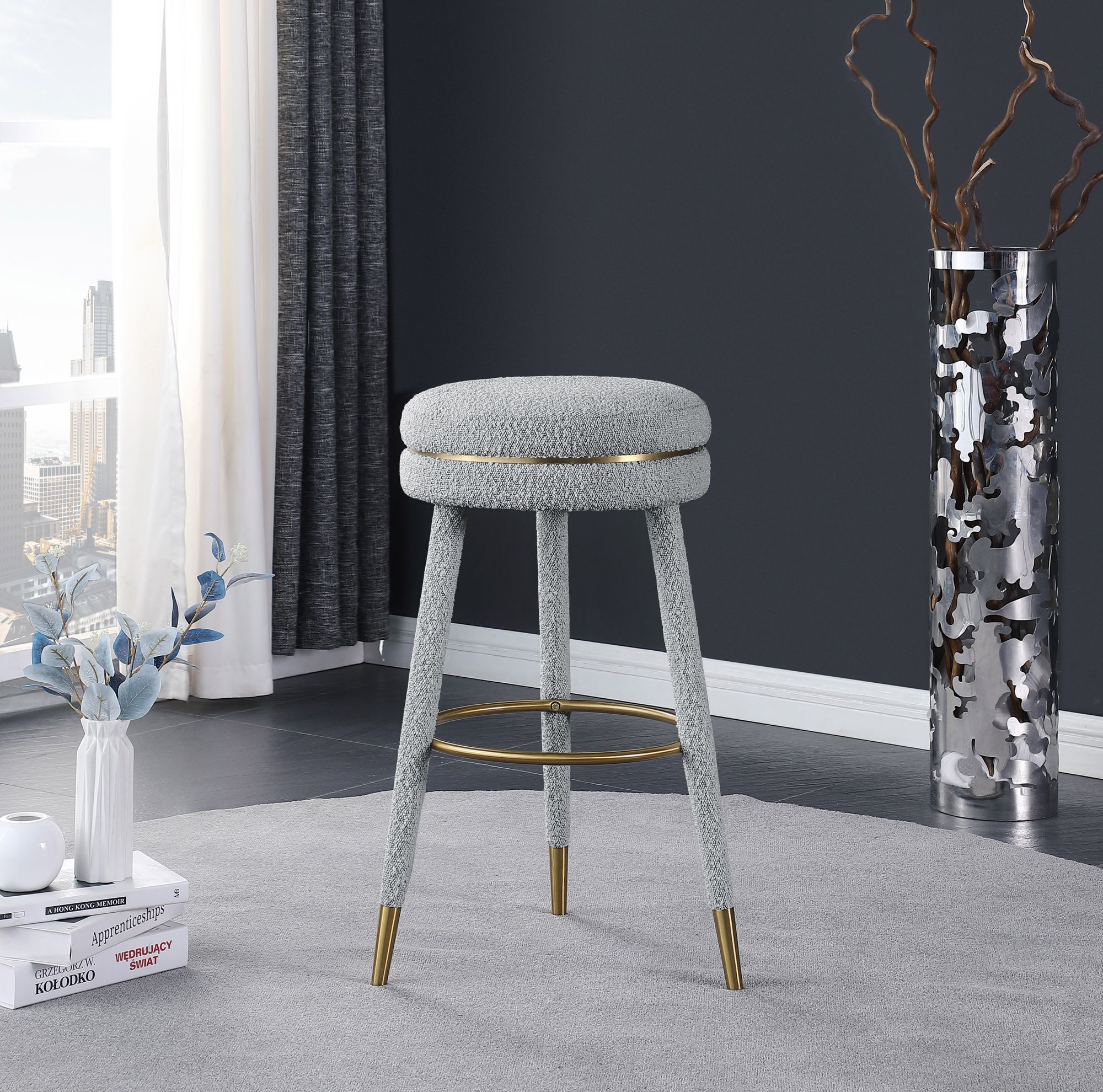 Coral Boucle Fabric Swivel Bar Stool