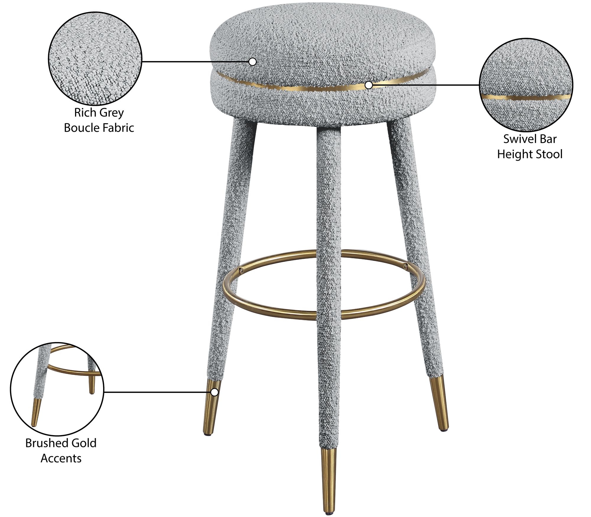 Coral Boucle Fabric Swivel Bar Stool