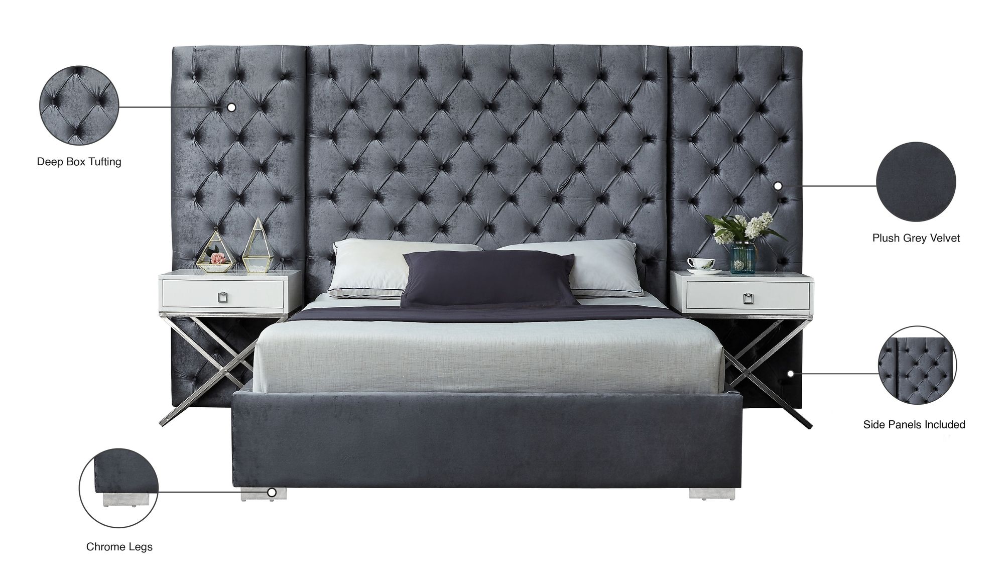 Grande Velvet Queen Size Bed