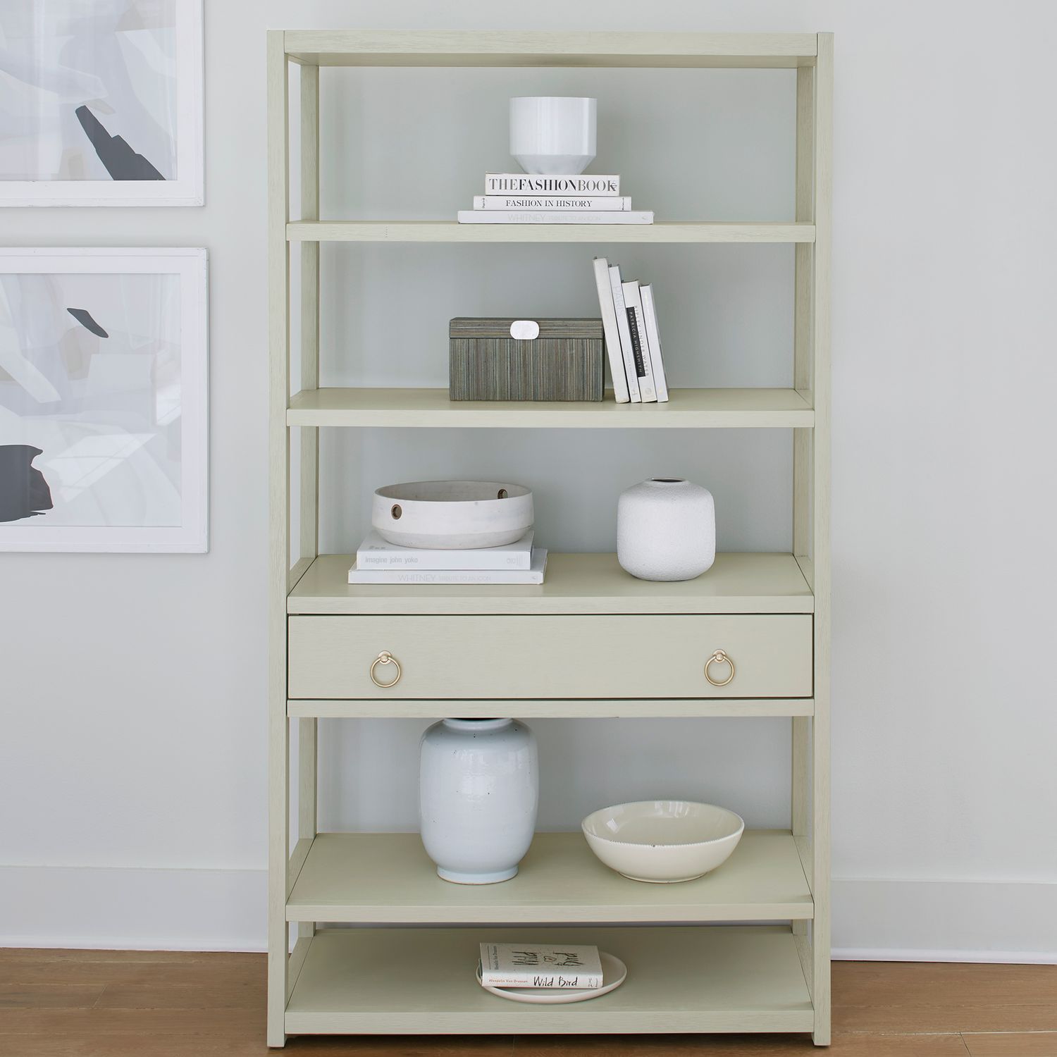 East End MDF & Wood Veneer Accent Bookcase w/6 Shelf & Drawer