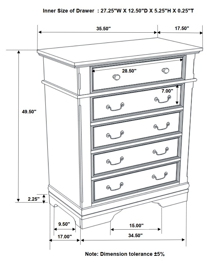 Cambridge Wood Chest w/5 Drawers