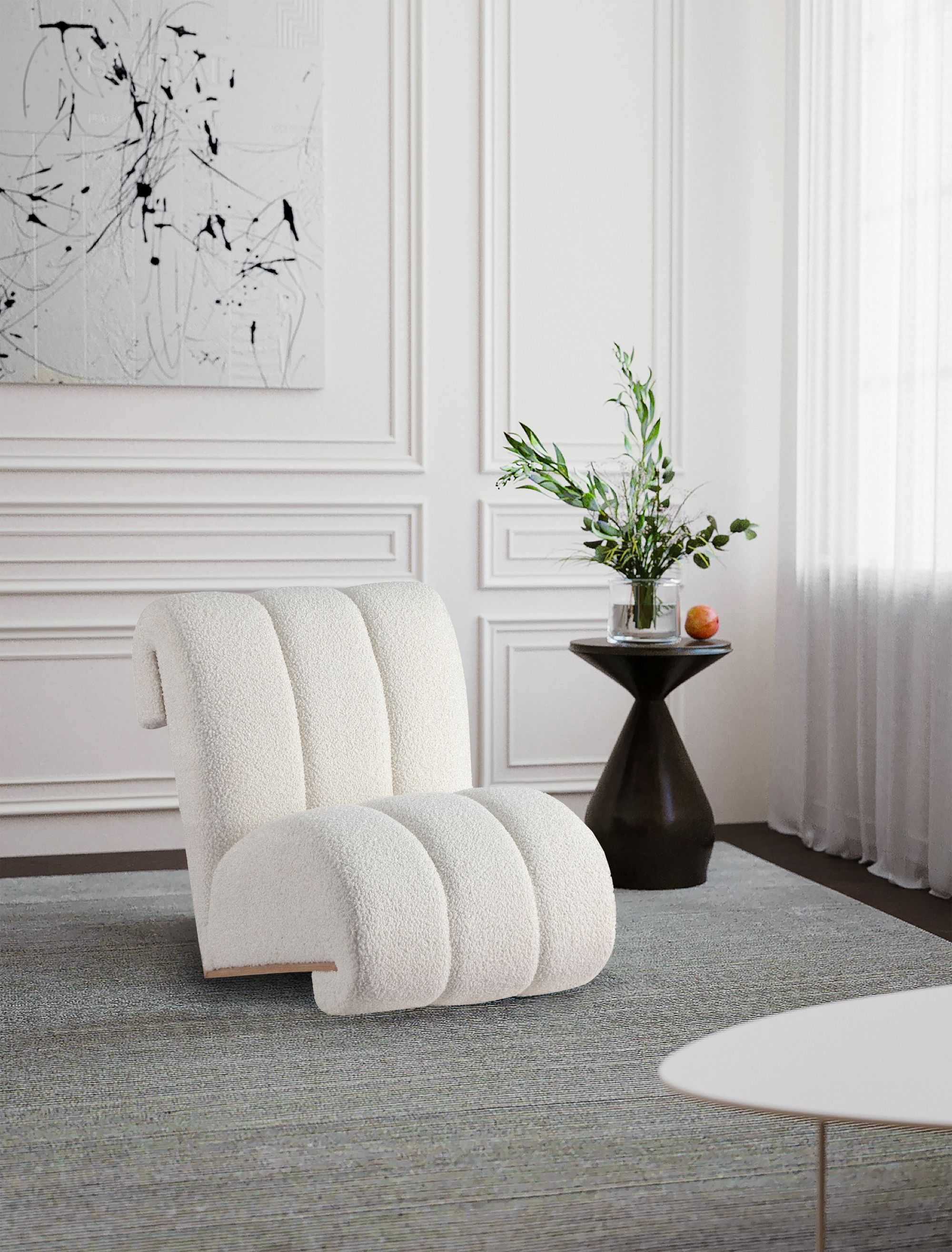 Swoon Faux Sheepskin Accent Chair with White Oak Veneer Base
