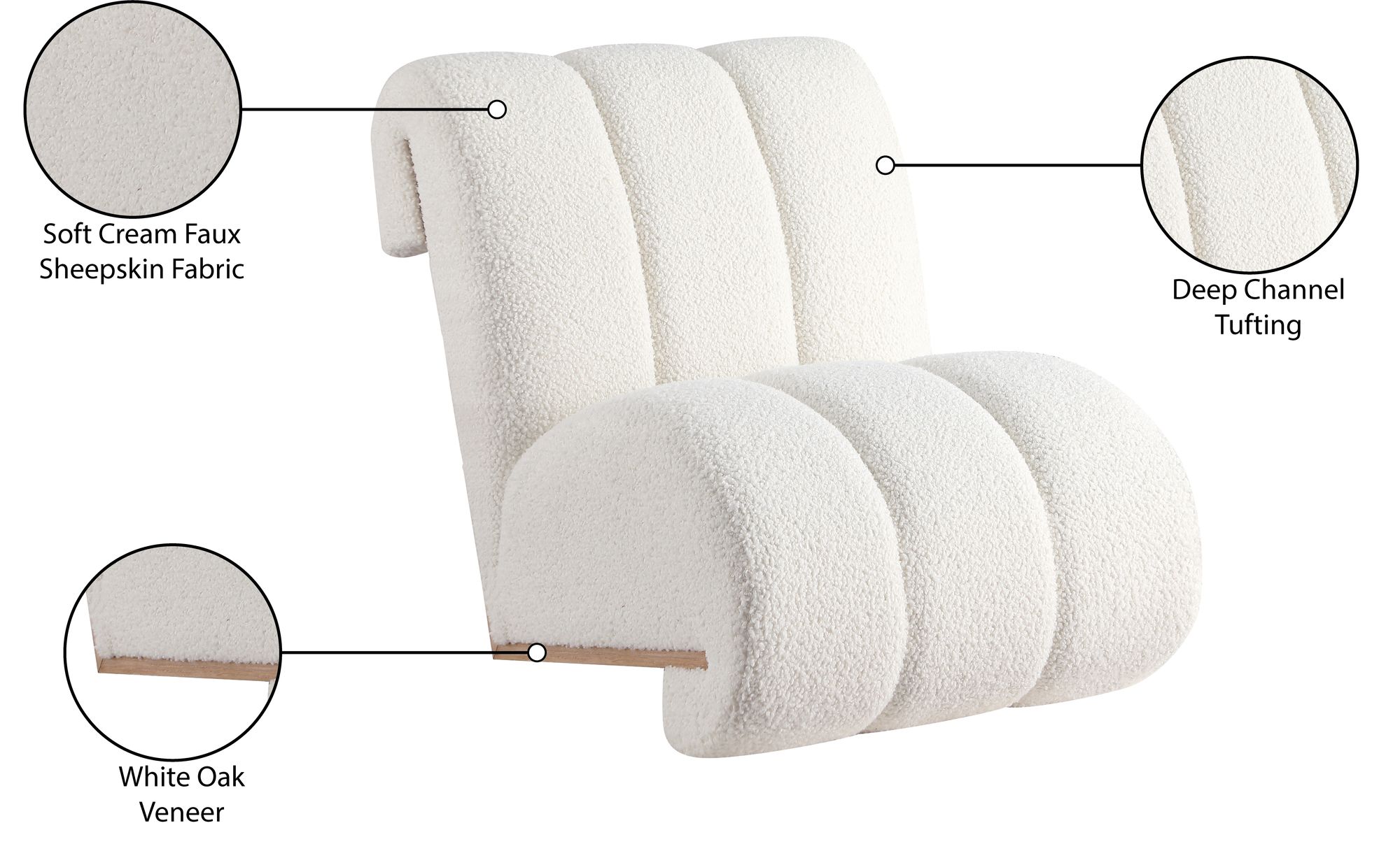 Swoon Faux Sheepskin Accent Chair with White Oak Veneer Base