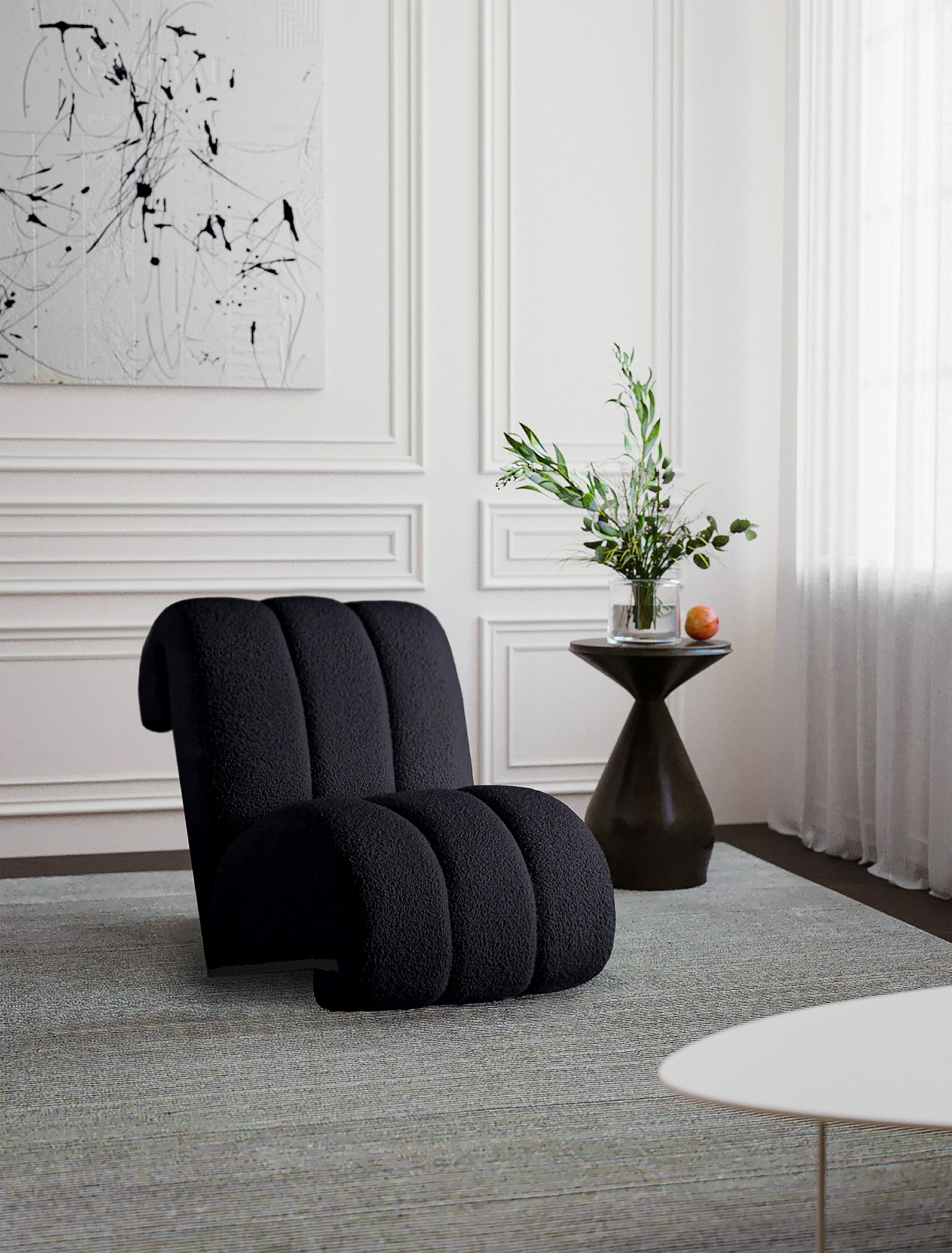 Swoon Faux Sheepskin Accent Chair with Black Oak Veneer Base