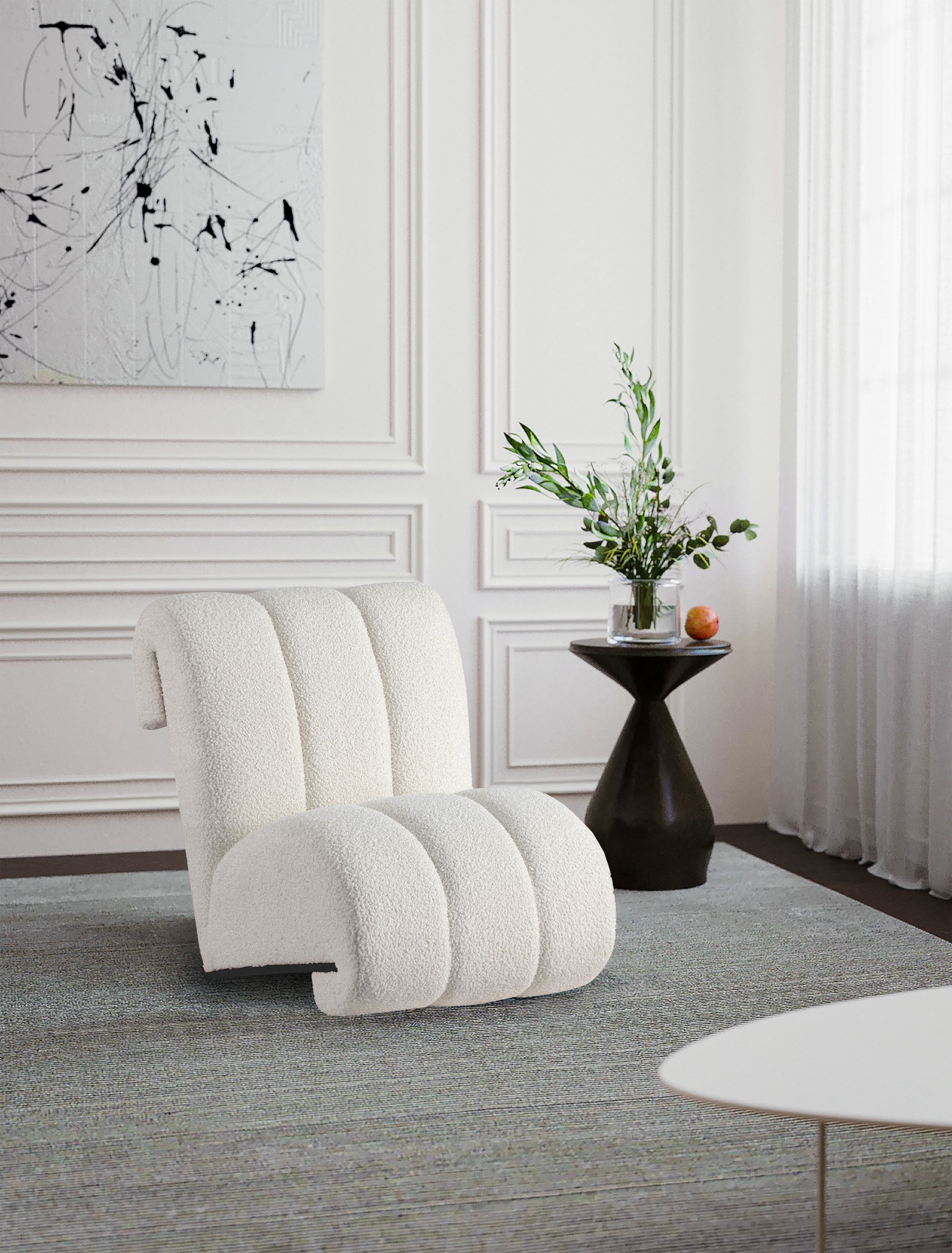 Swoon Faux Sheepskin Accent Chair with Black Oak Veneer Base