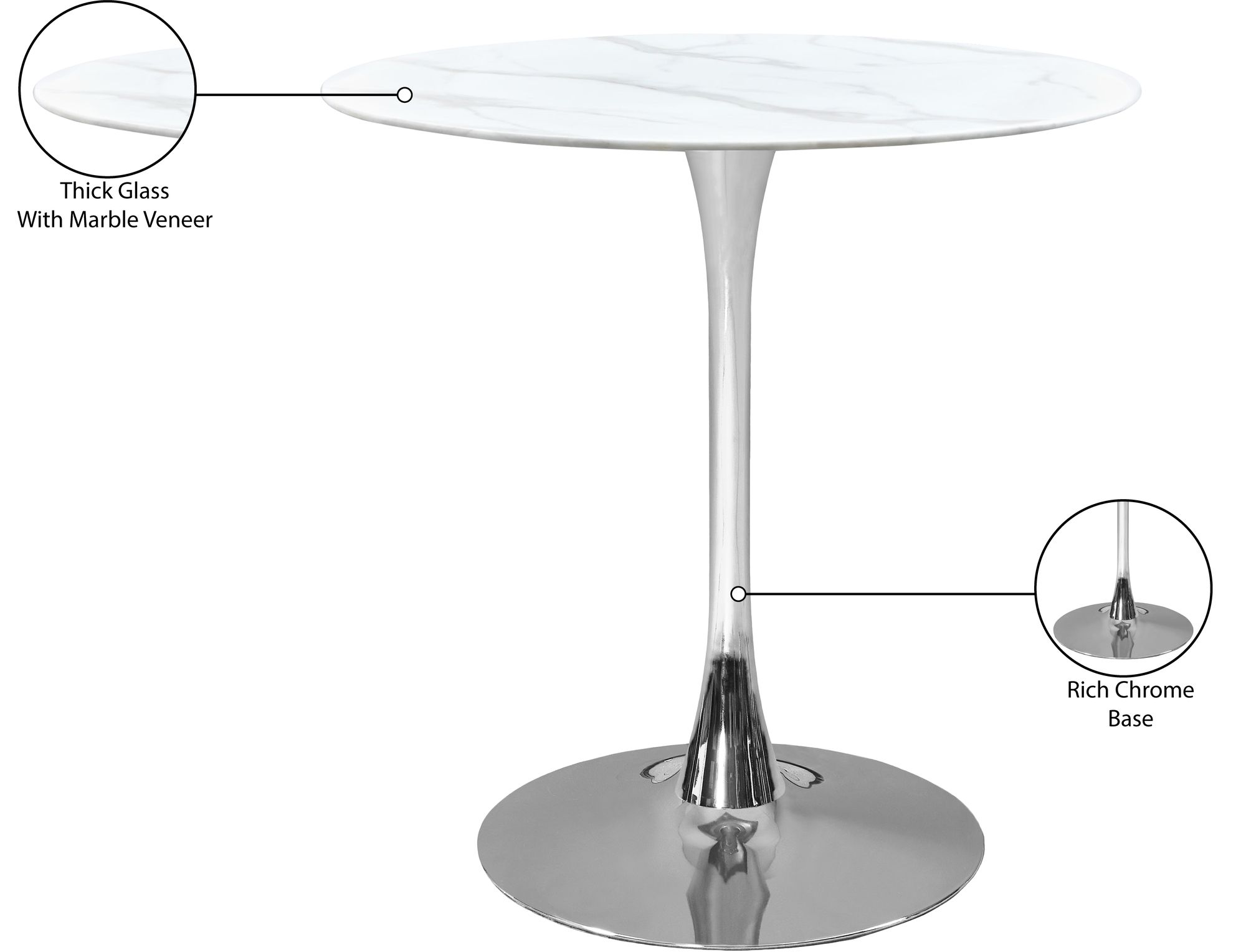 Tulip 36" Round Glass Counter Height Table with Chrome Base
