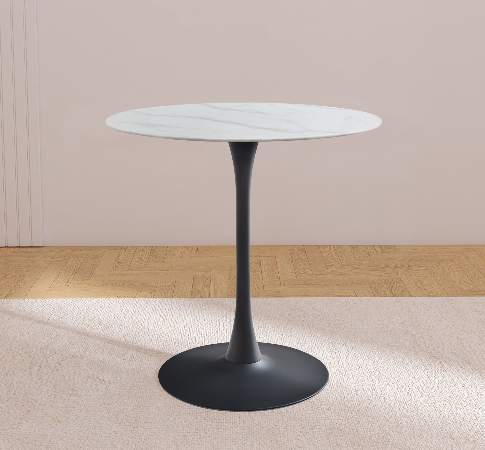 Tulip 36" Round Glass Counter Height Table with Matte Black Base