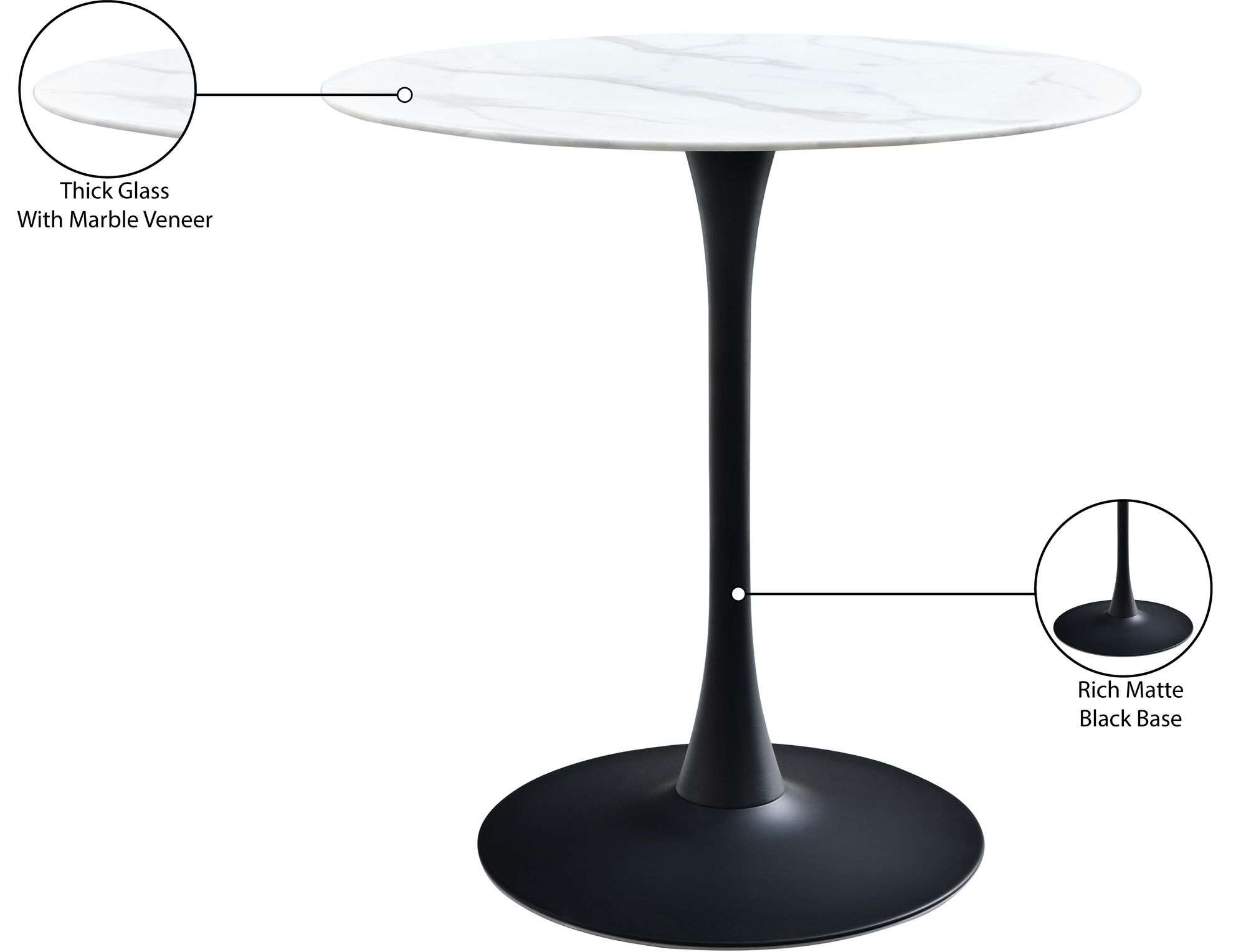 Tulip 36" Round Glass Counter Height Table with Matte Black Base