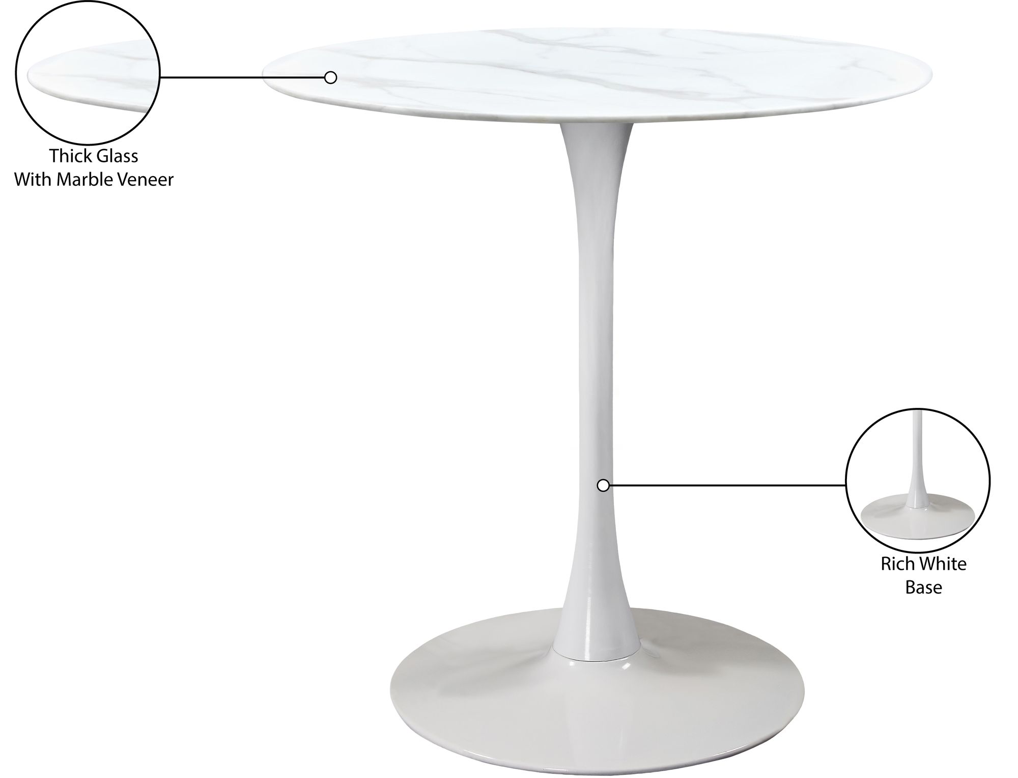 Tulip 36" Round Glass Counter Height Table with White Base