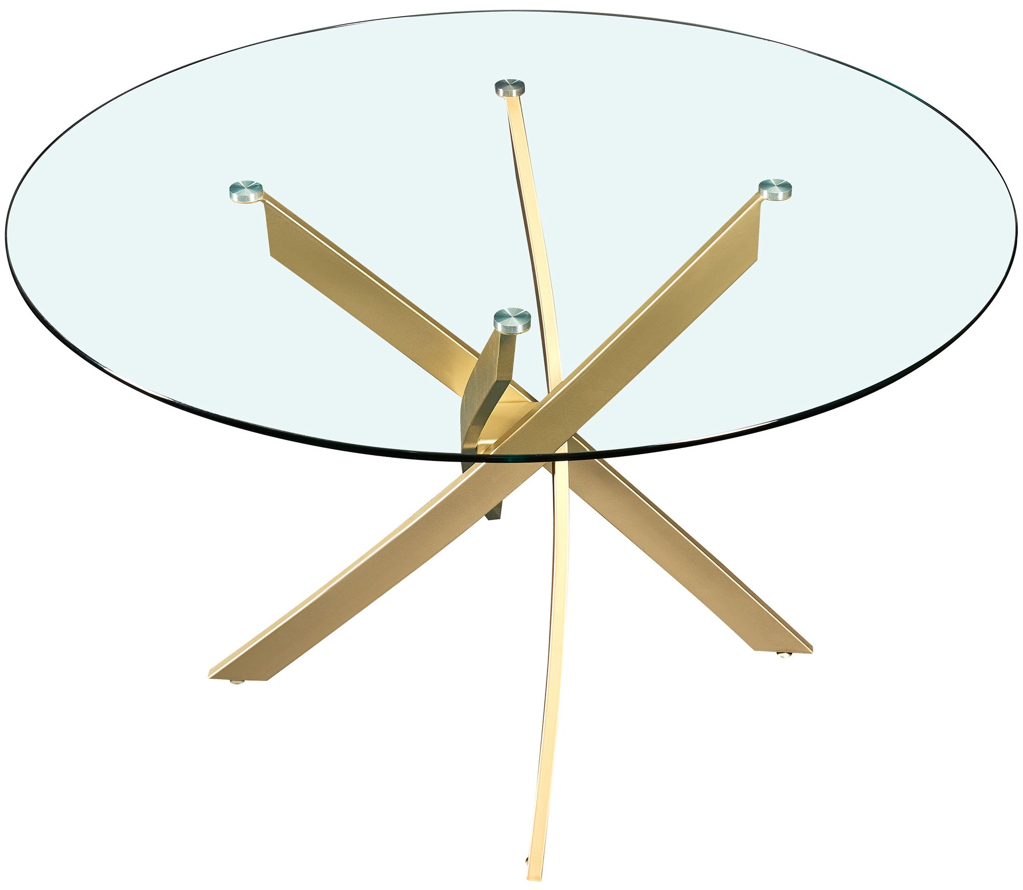 Xander 48" Round Glass Dining Table with Brushed Gold Metal Base