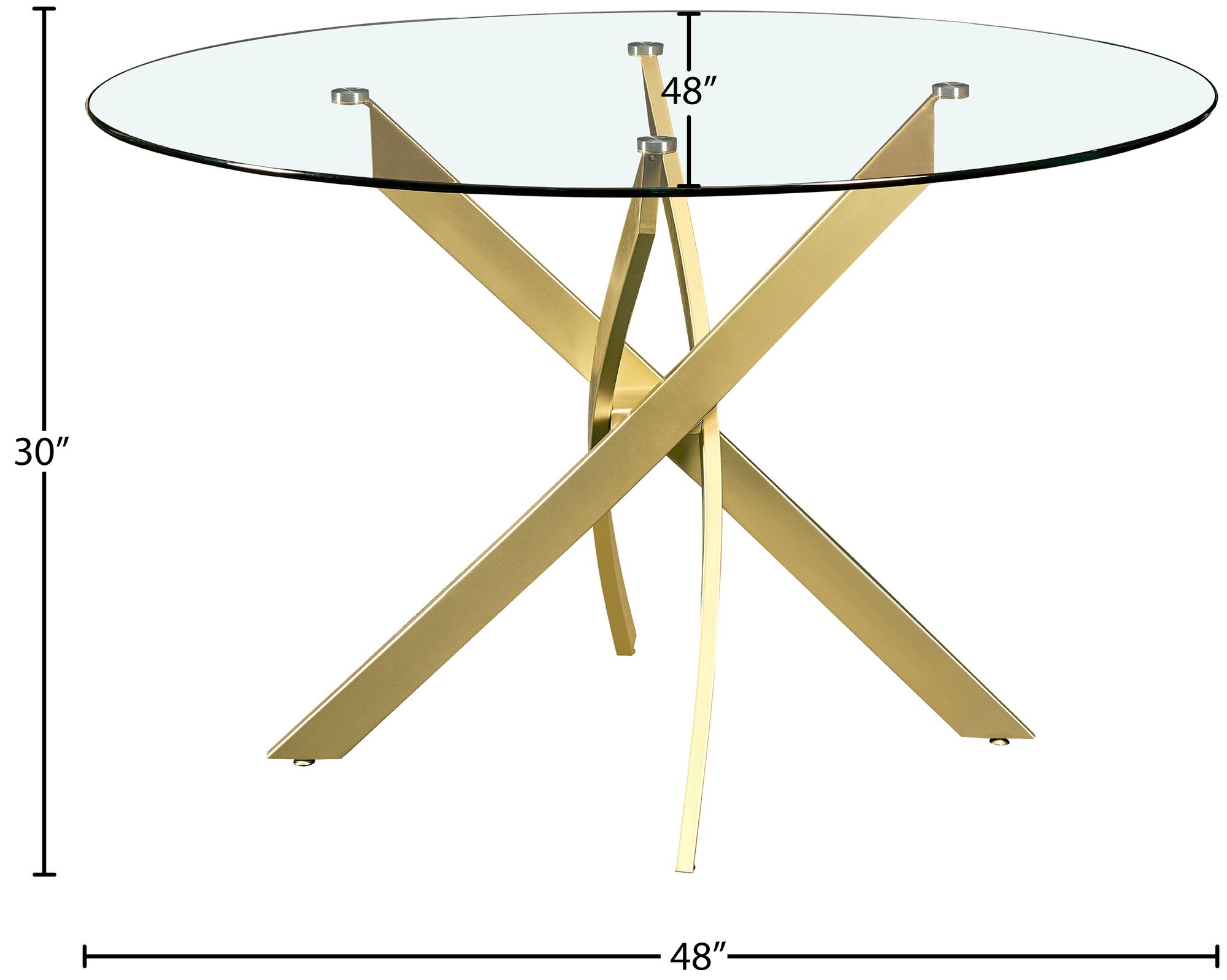 Xander 48" Round Glass Dining Table with Brushed Gold Metal Base