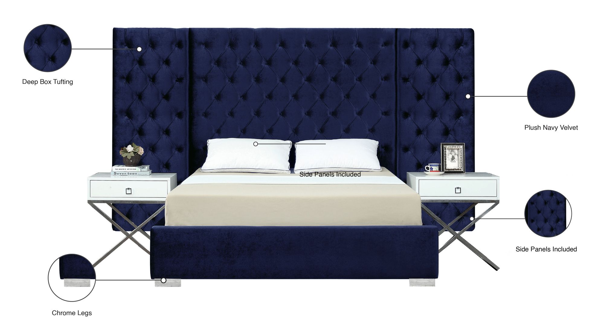 Grande Velvet Queen Size Bed