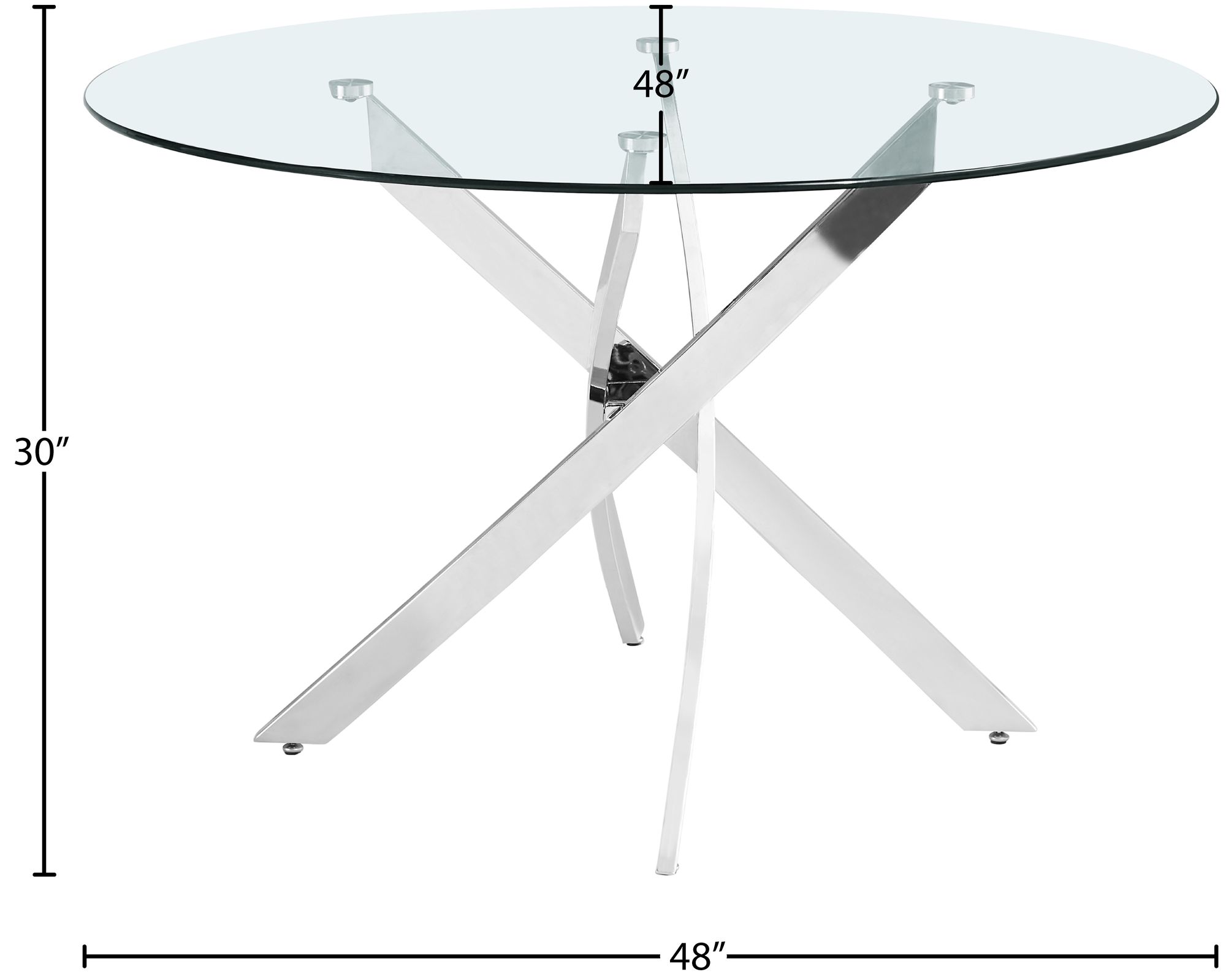 Xander 48" Round Glass Dining Table with Chrome Metal Base