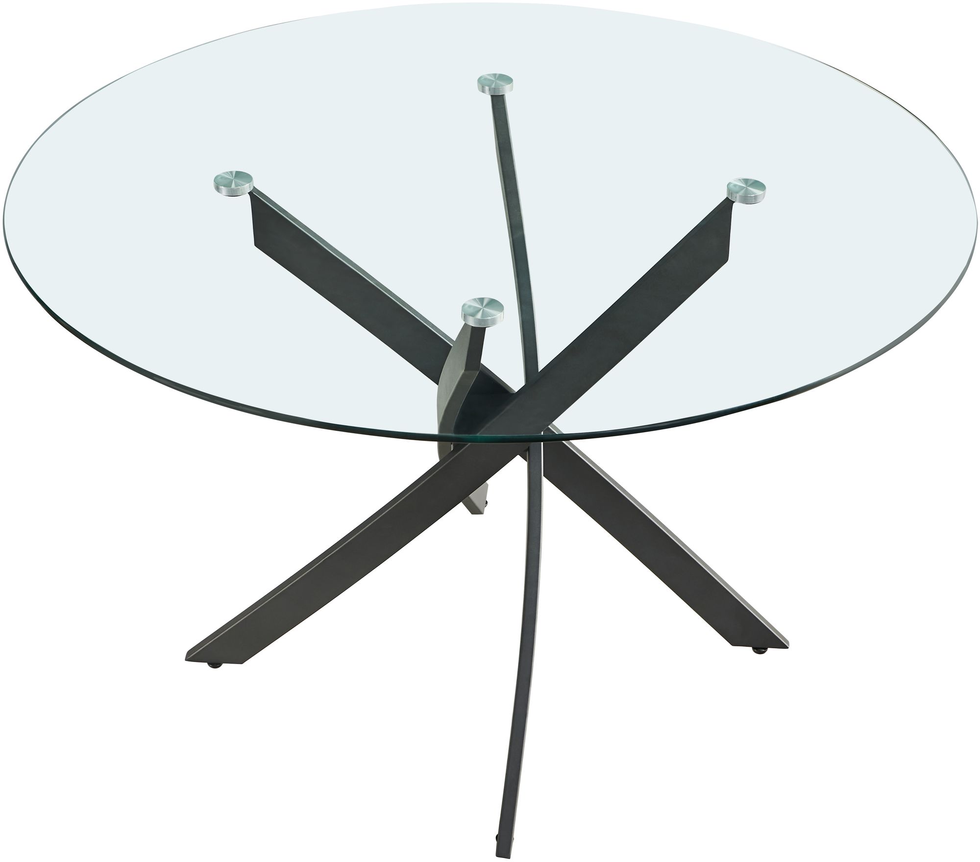 Xander 48" Round Glass Dining Table with Matte Black Metal Base