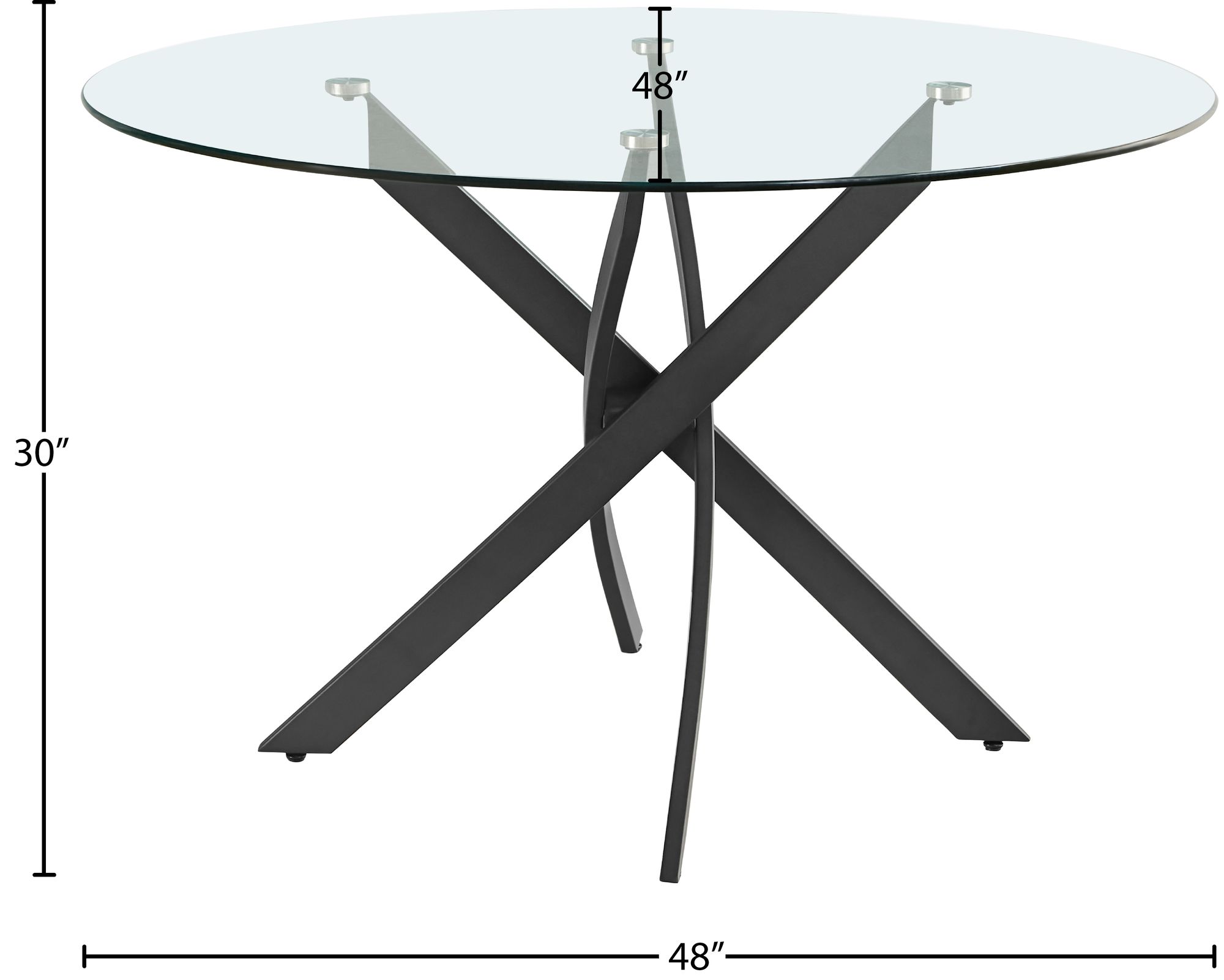 Xander 48" Round Glass Dining Table with Matte Black Metal Base