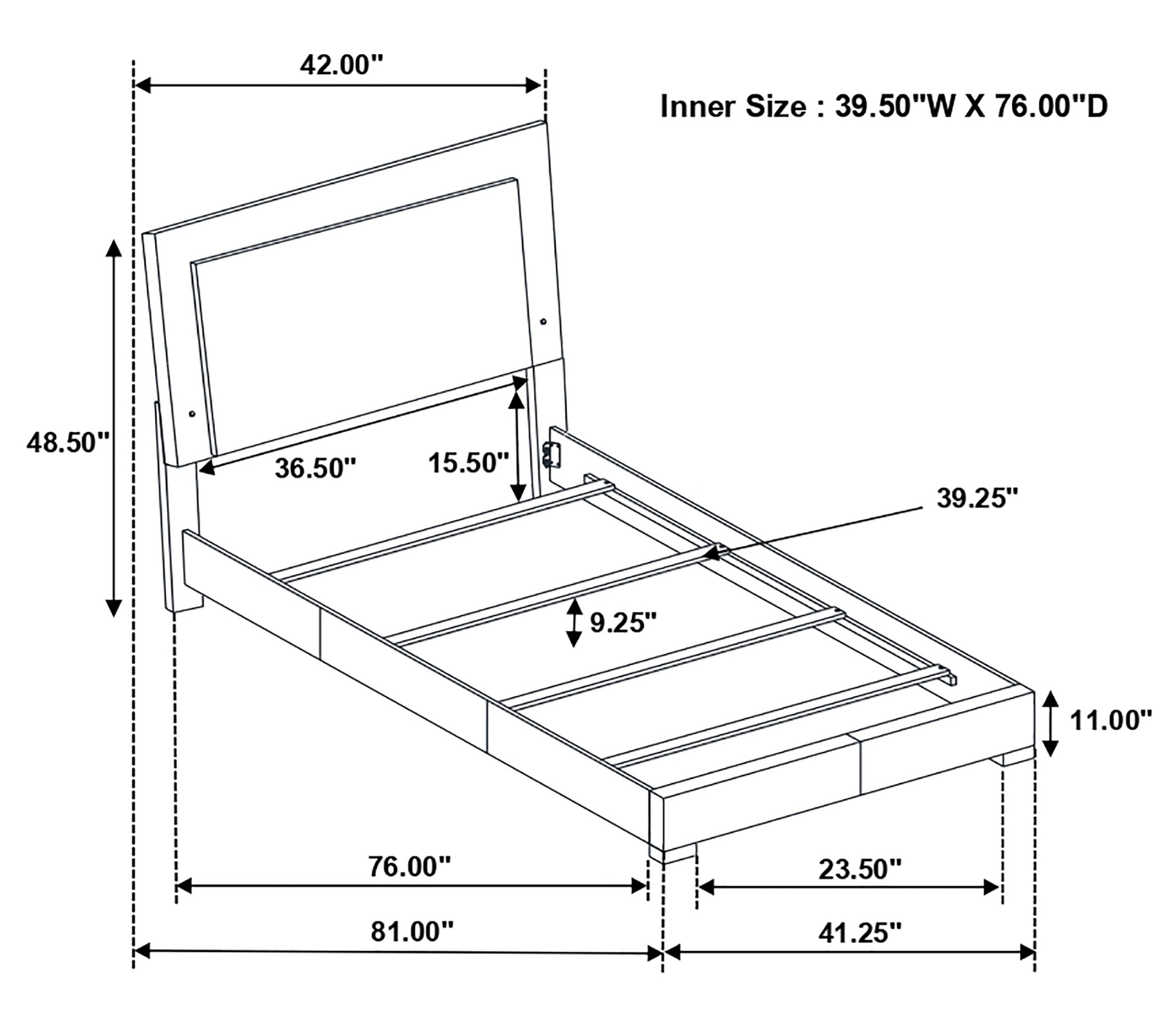 Felicity Panel Bed w/LED Lighting, Twin Size