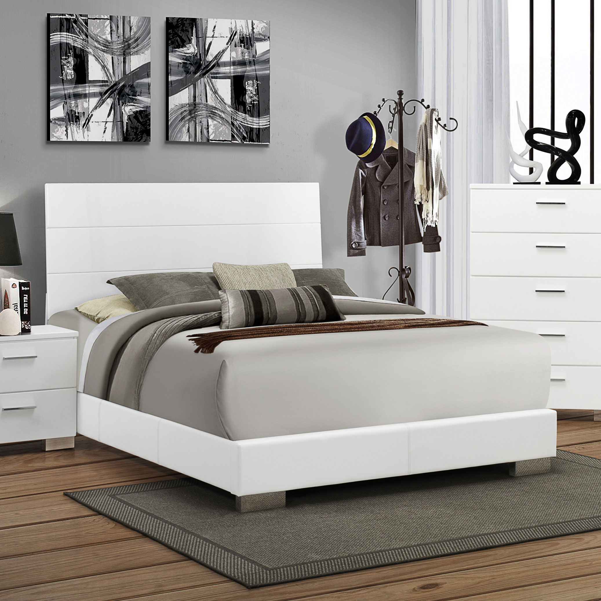 Modern Simple Design Wooden Bedroom Furniture 11NAA033 White Glossy Bedroom Sets