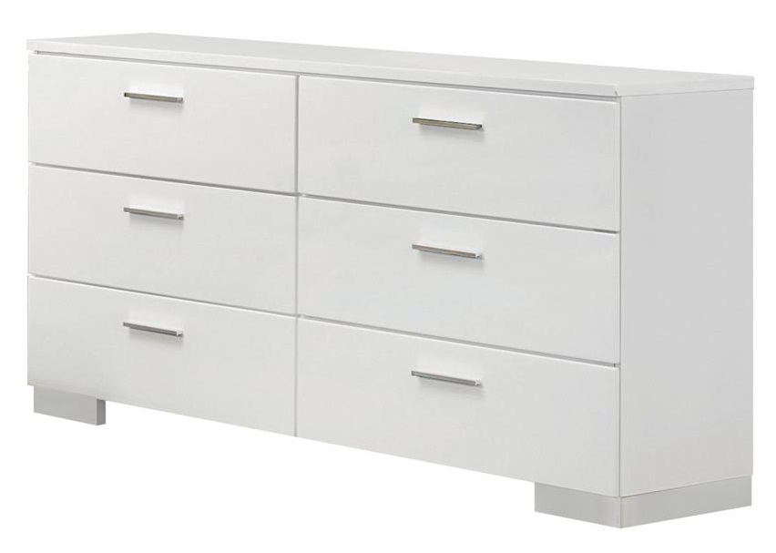 Coaster Bedroom Felicity Wood Queen Panel Bed White High Gloss 203501Q at Silk Greenery Home Store