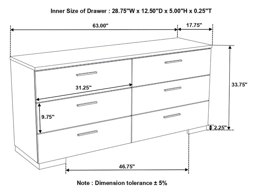 Felicity 5-drawer Bedroom Chest White High Gloss