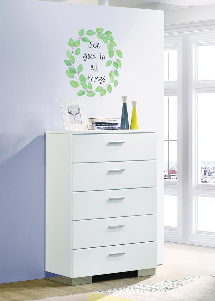 Felicity 5-drawer Bedroom Chest White High Gloss