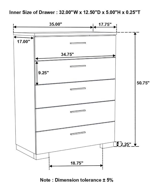 Felicity 5-drawer Bedroom Chest White High Gloss