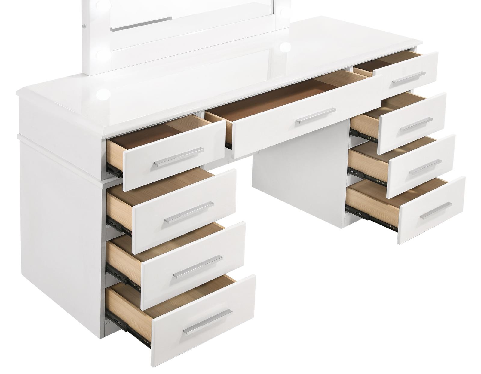 Felicity Vanity Desk w/9 Drawers & Lighted Mirror 