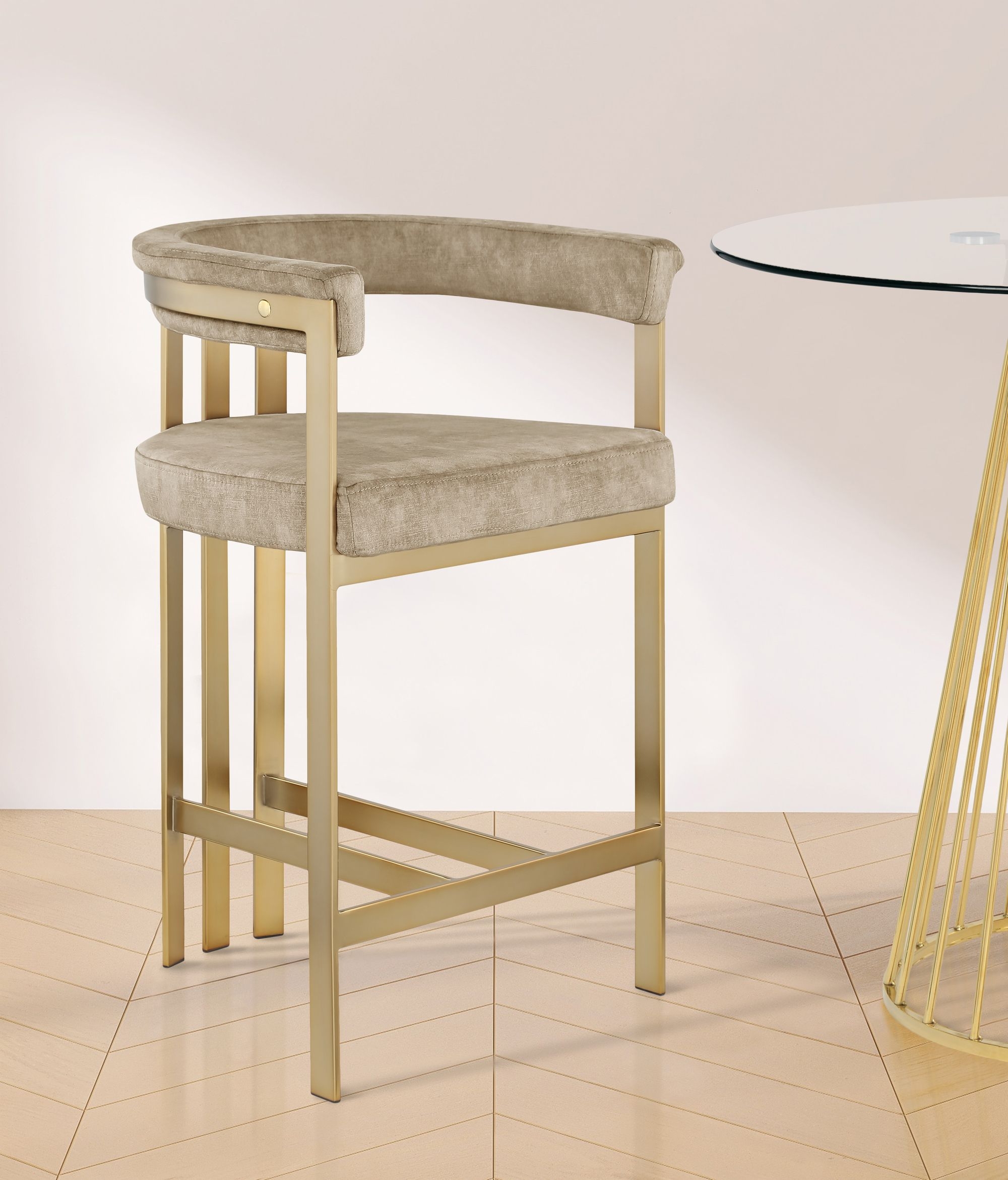 Marcello Velvet Counter Stool with Brushed Brass Frame