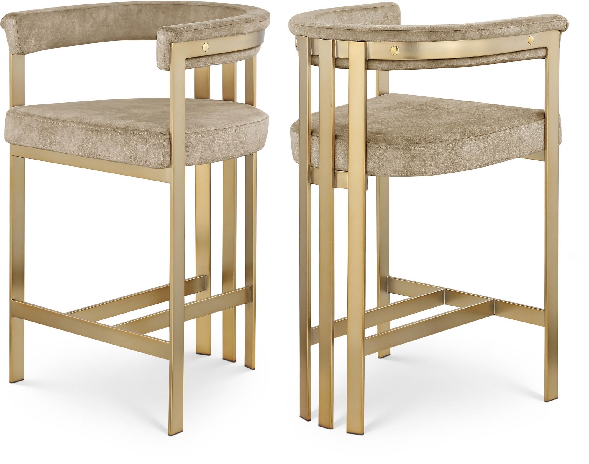 Marcello Velvet Counter Stool with Brushed Brass Frame