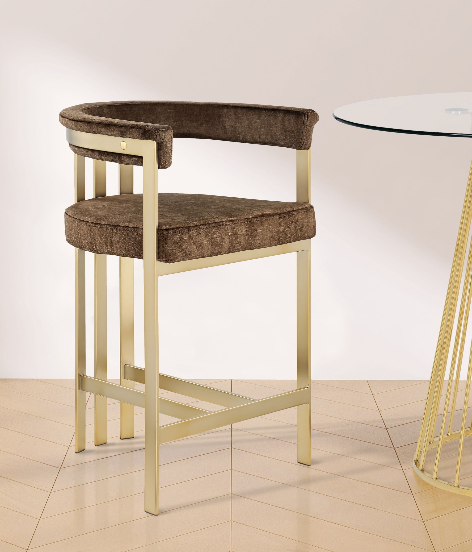 Marcello Velvet Counter Stool with Brushed Brass Frame