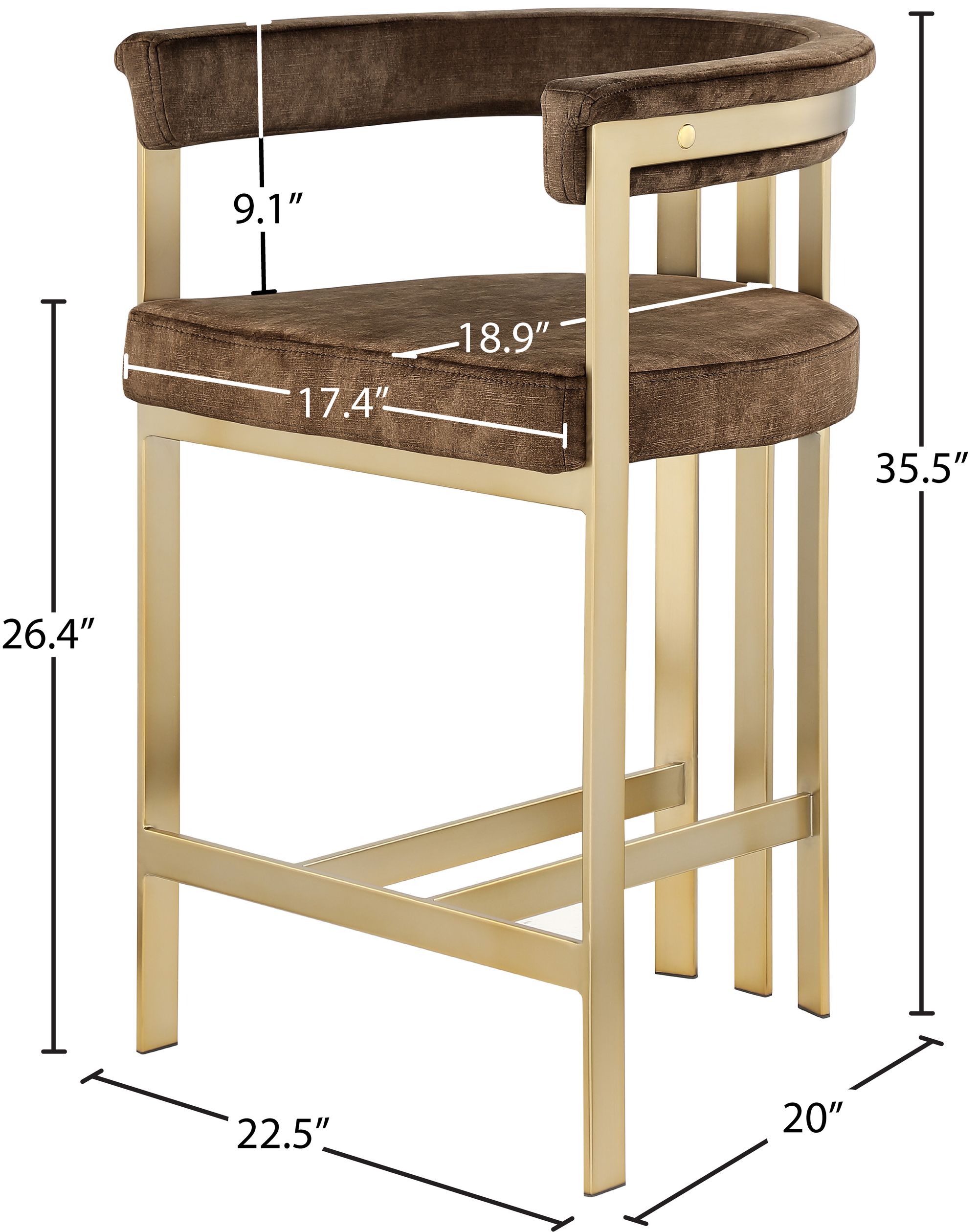 Marcello Velvet Counter Stool with Brushed Brass Frame