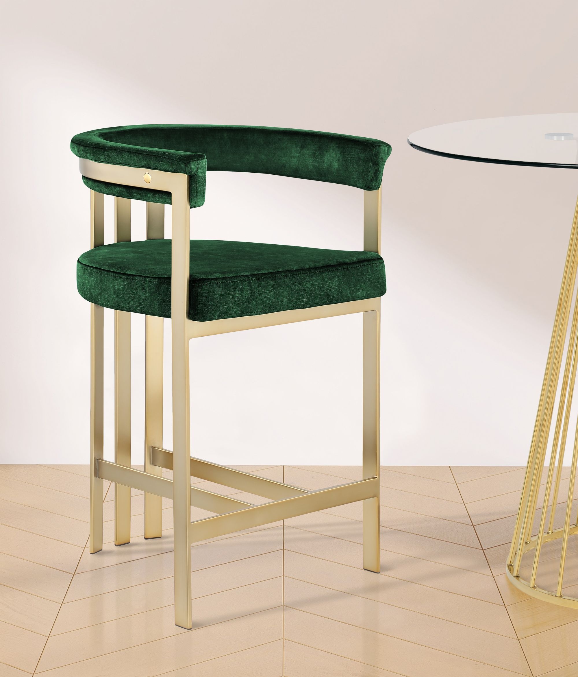 Marcello Velvet Counter Stool with Brushed Brass Frame