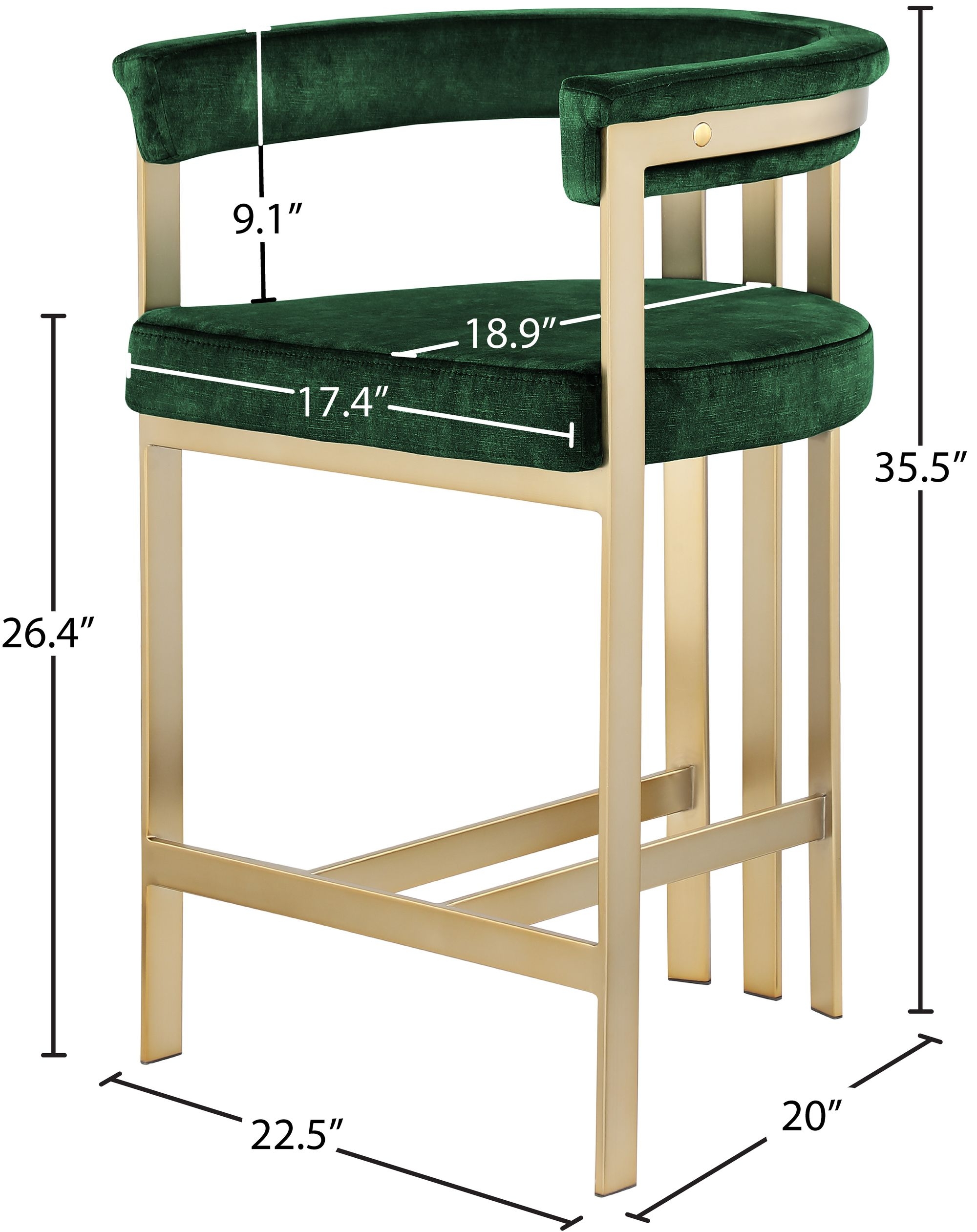 Marcello Velvet Counter Stool with Brushed Brass Frame