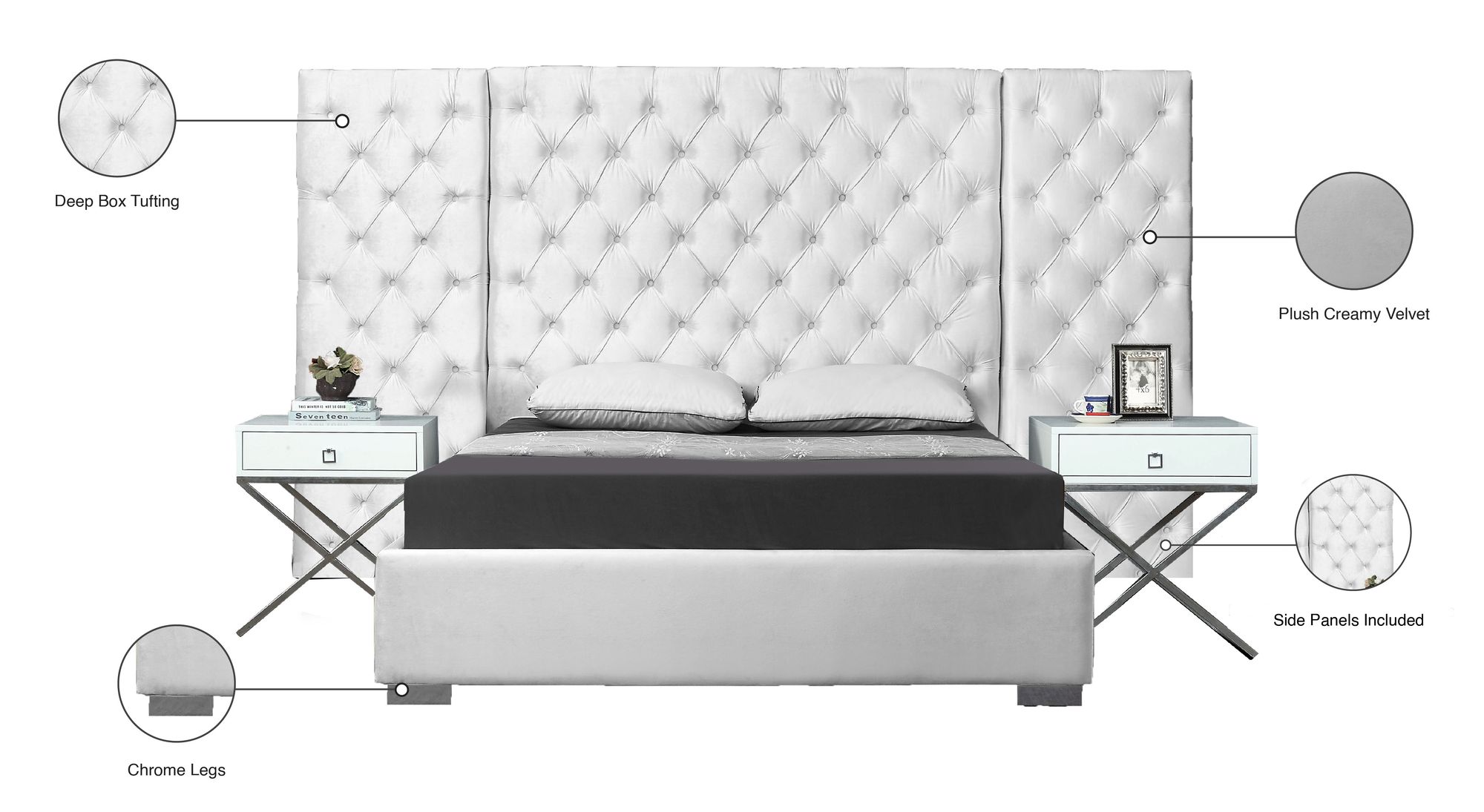 Grande Velvet Queen Size Bed
