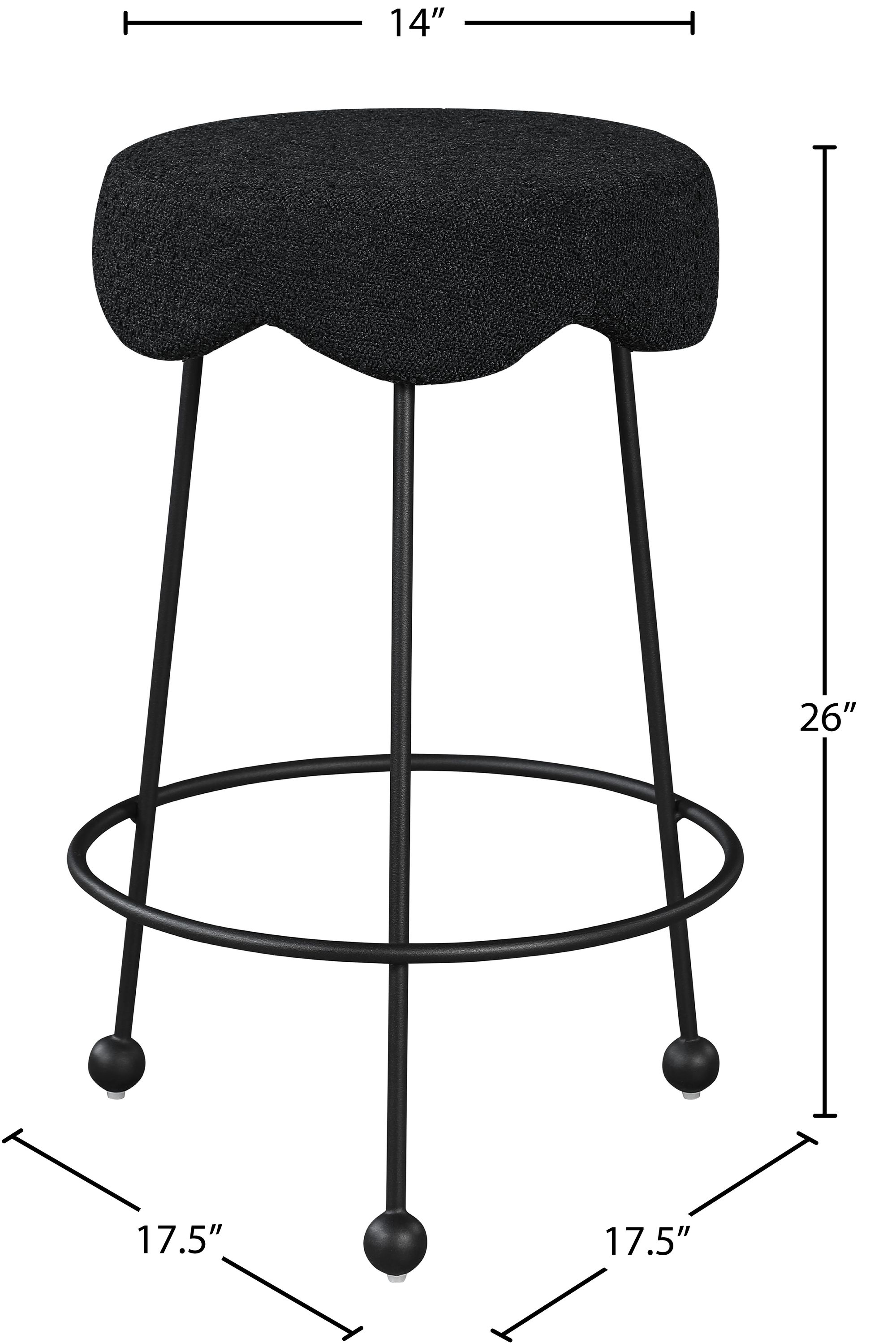 Fleur Boucle Fabric Counter Stool with Matte Black Metal Legs