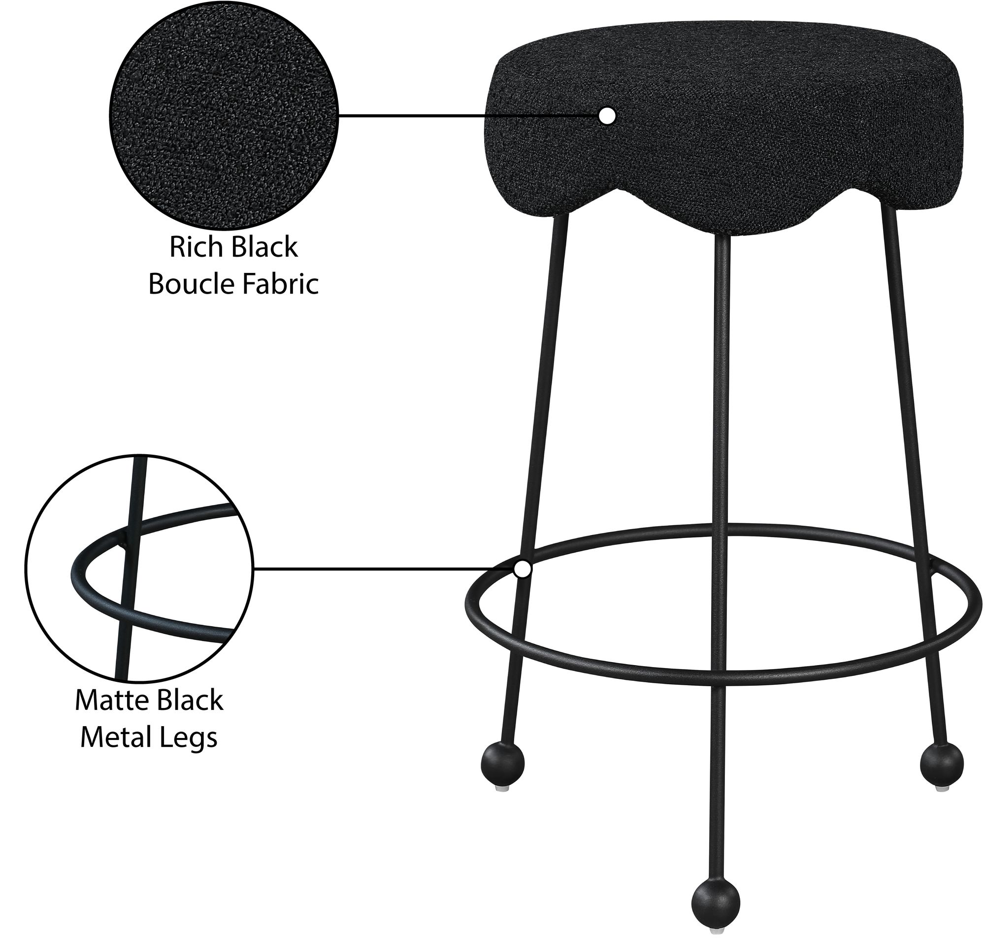 Fleur Boucle Fabric Counter Stool with Matte Black Metal Legs
