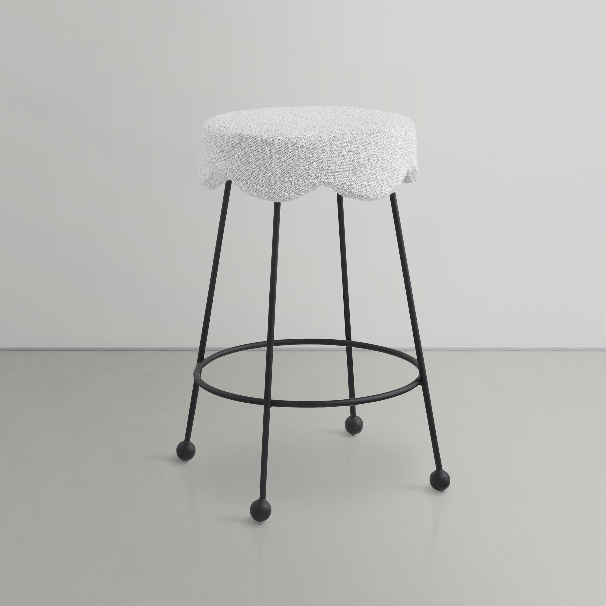 Fleur Boucle Fabric Counter Stool with Matte Black Metal Legs