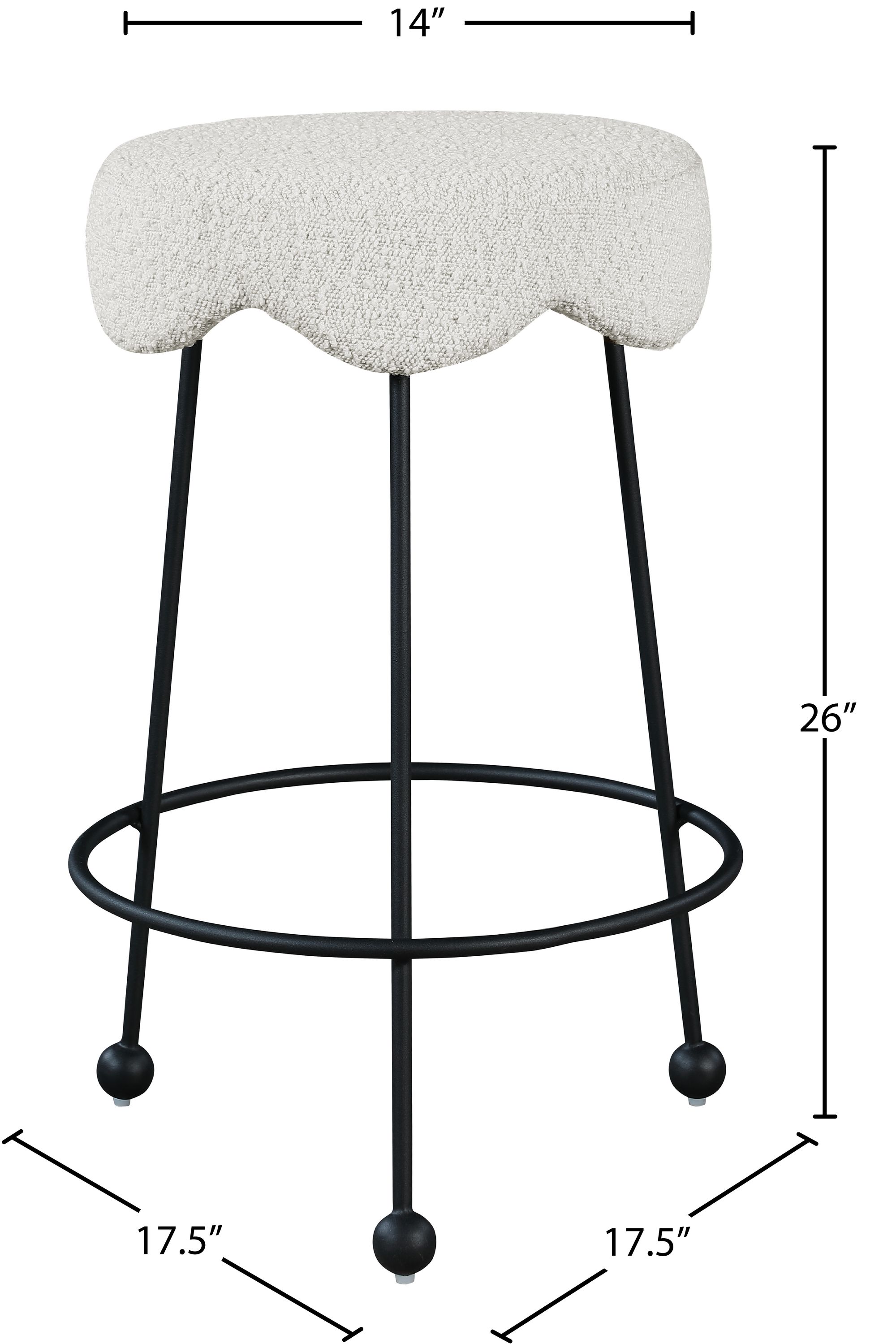 Fleur Boucle Fabric Counter Stool with Matte Black Metal Legs