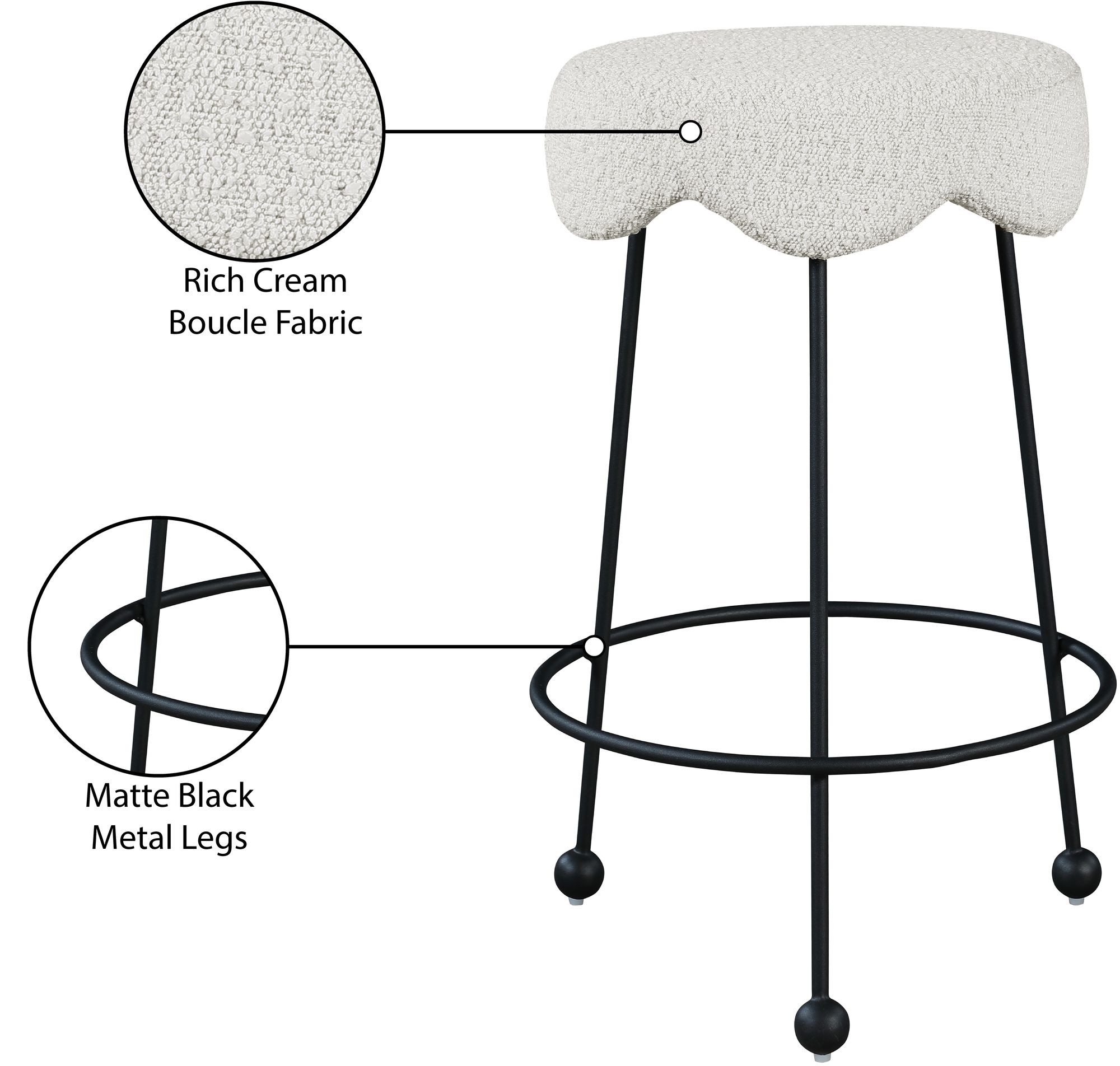 Fleur Boucle Fabric Counter Stool with Matte Black Metal Legs
