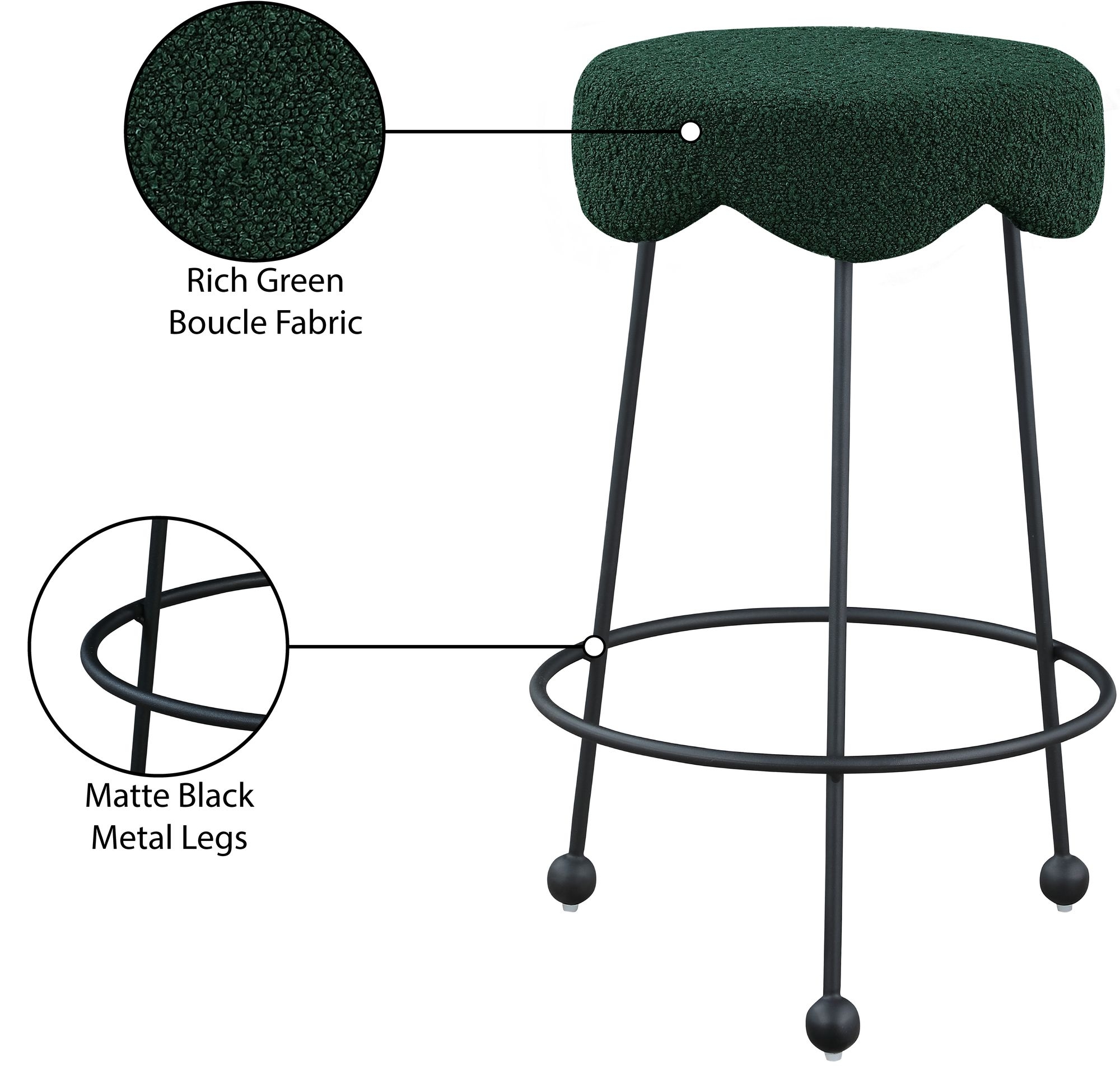 Fleur Boucle Fabric Counter Stool with Matte Black Metal Legs