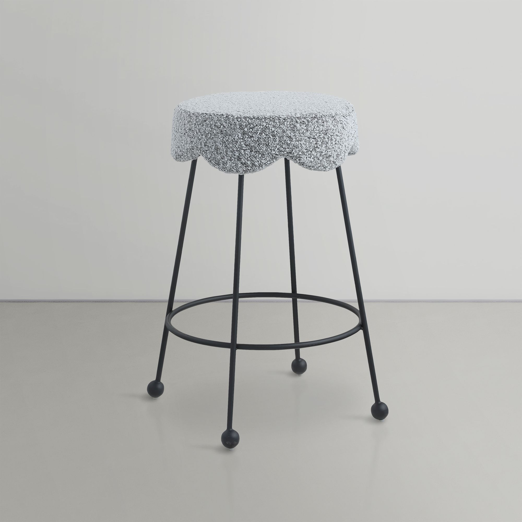 Fleur Boucle Fabric Counter Stool with Matte Black Metal Legs