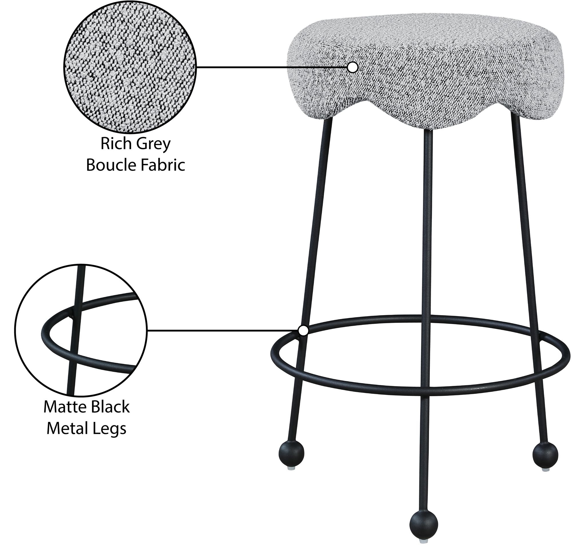 Fleur Boucle Fabric Counter Stool with Matte Black Metal Legs