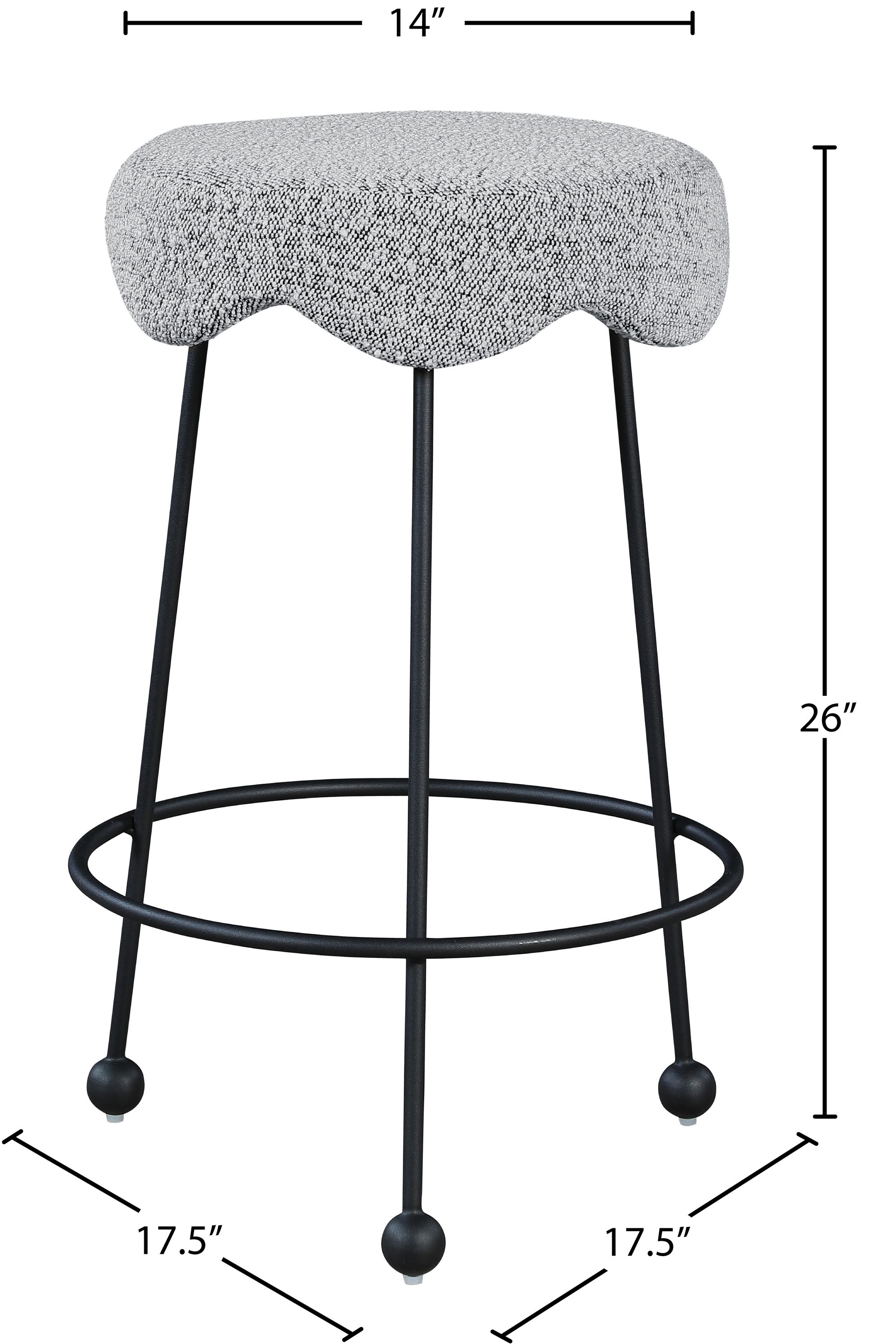 Fleur Boucle Fabric Counter Stool with Matte Black Metal Legs