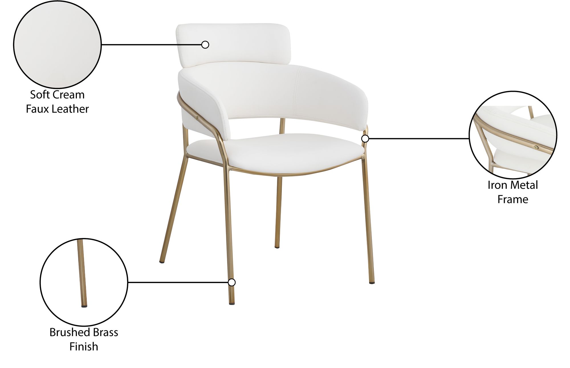 Yara Faux Leather Dining Chair with Brushed Brass Metal Frame