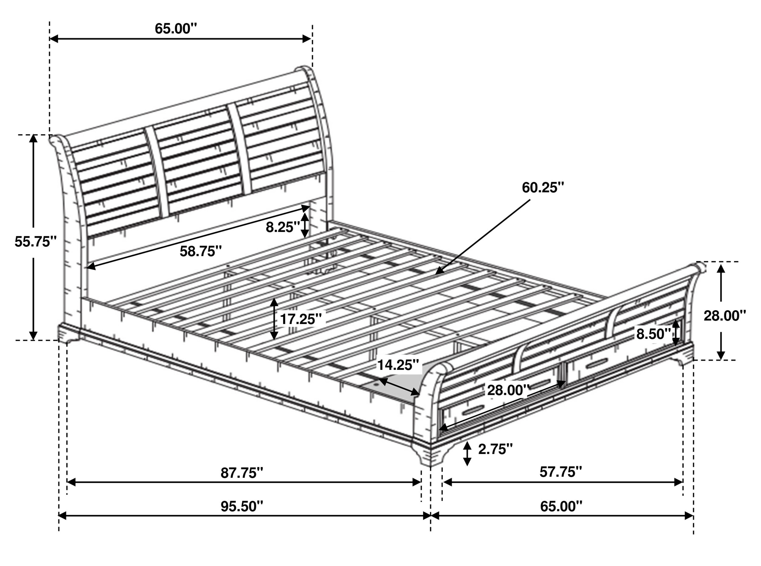 Elk Grove Wood Storage Bed, Queen Size