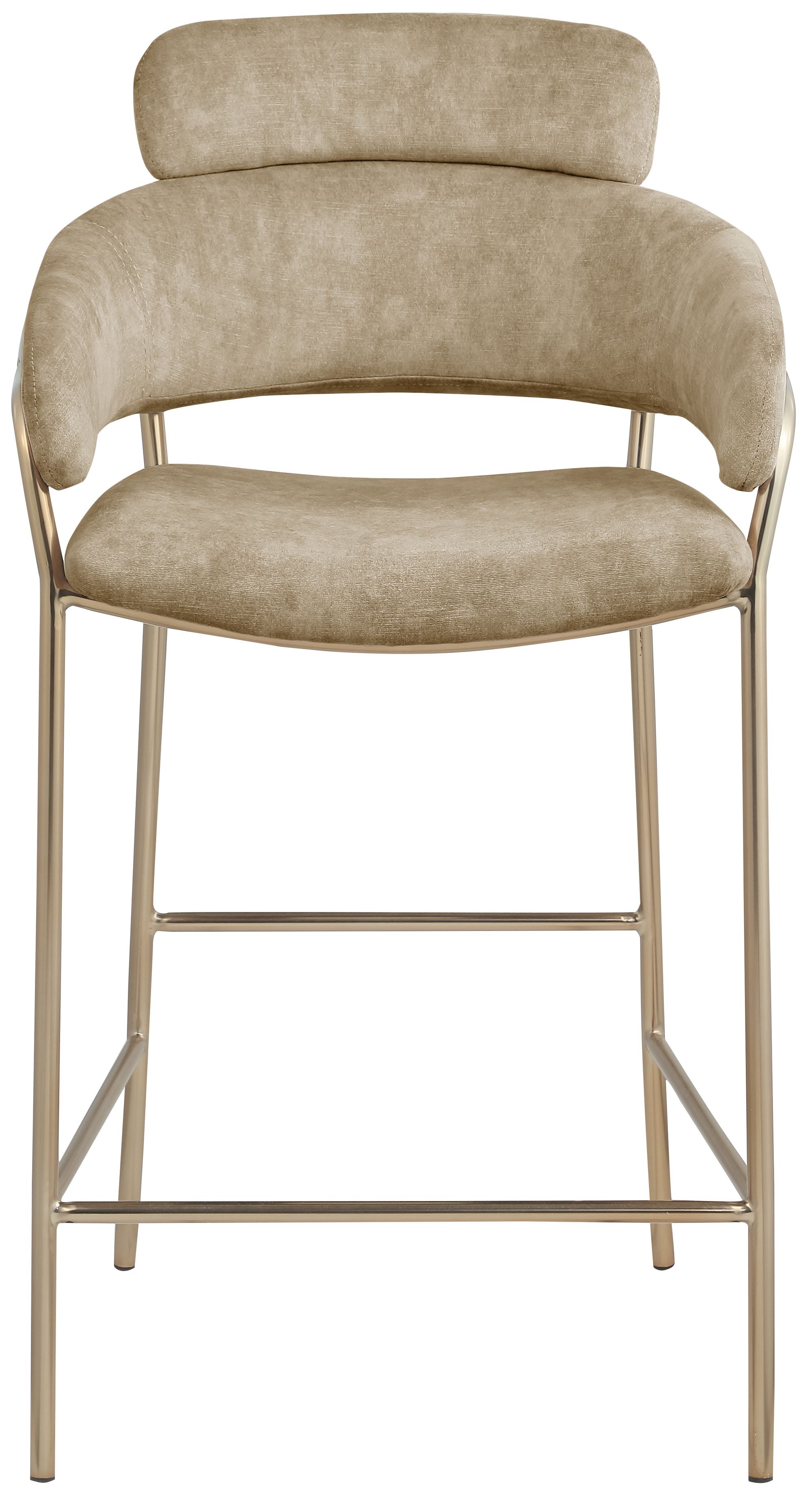 Yara Velvet Counter Stool with Brushed Brass Metal Frame