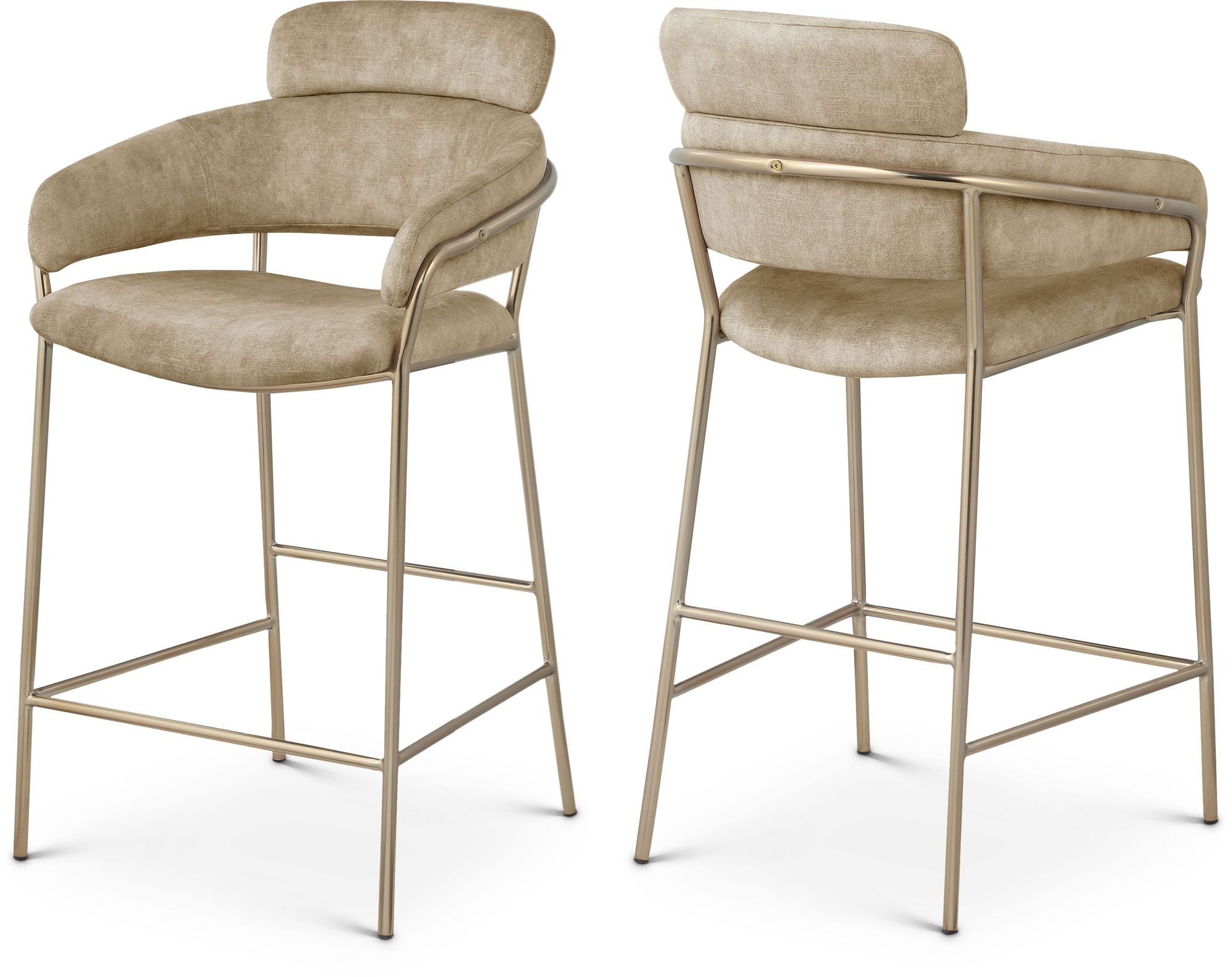 Yara Velvet Counter Stool with Brushed Brass Metal Frame